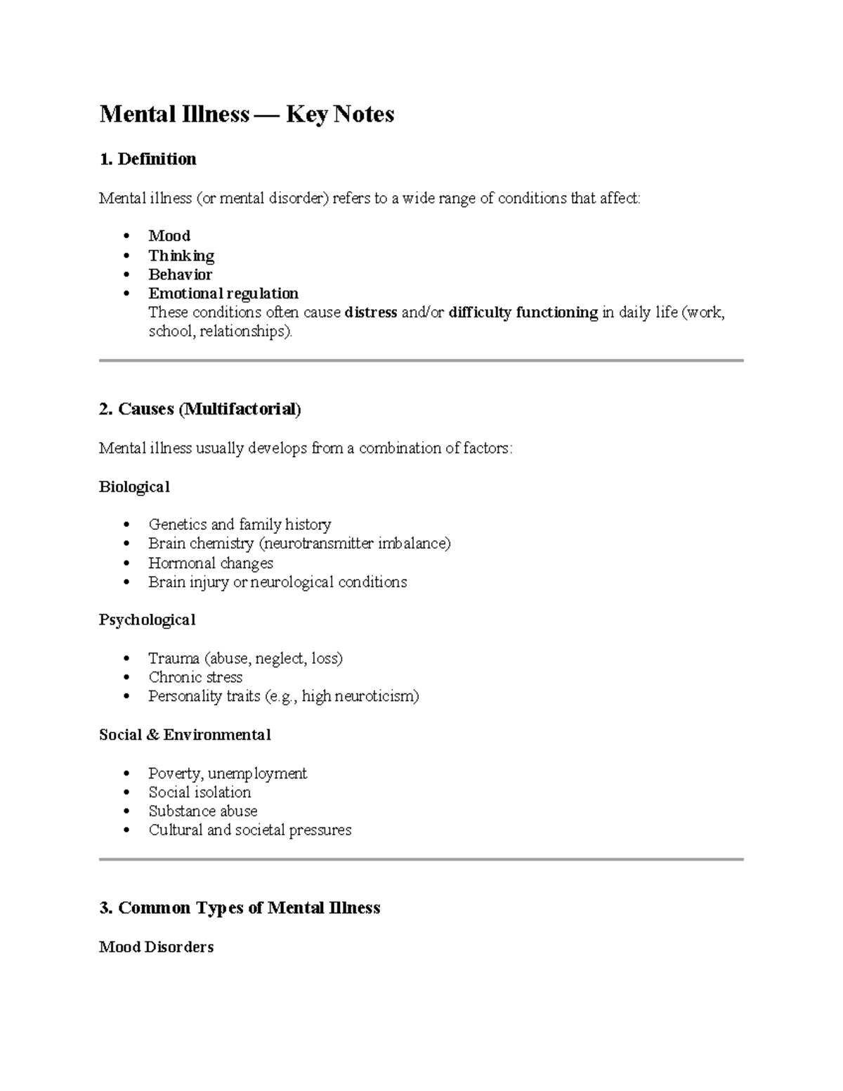 Mental Illness Overview: Key Notes and Common Types - Studocu