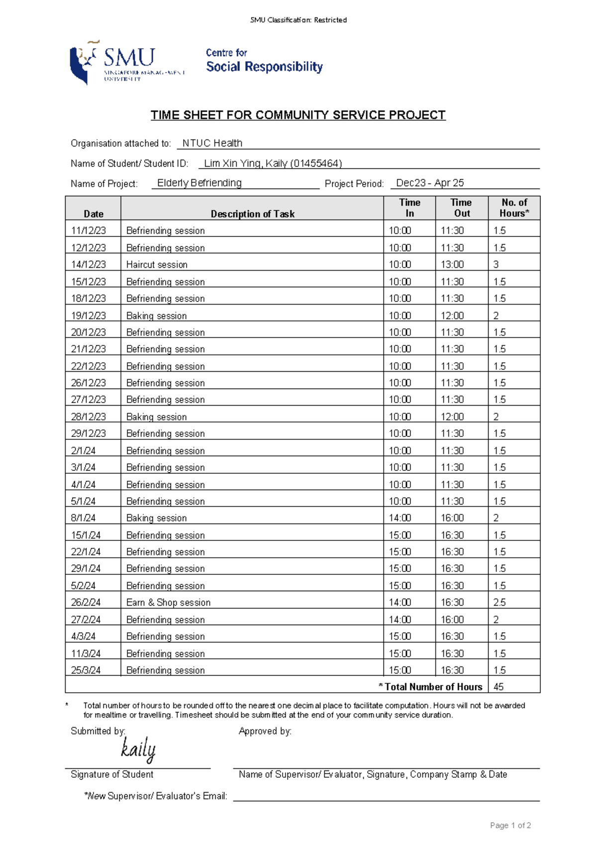 C4SR Community Service Timesheet for Lim Xin Ying (2024) - Studocu