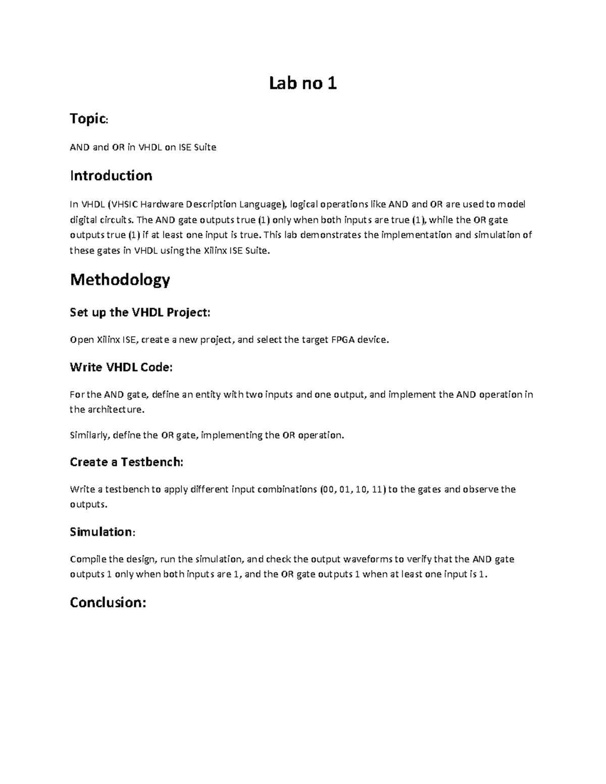 Lab Report 1: AND & OR Logic Gates in VHDL using ISE Suite - Studocu
