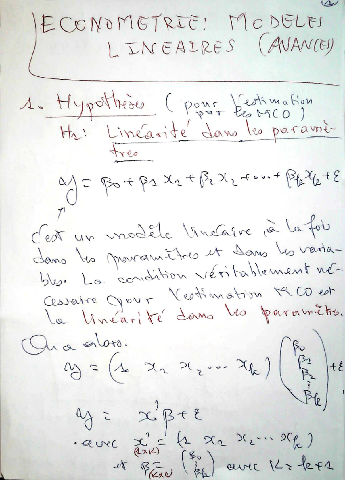 1 ECONOMETRIE: MODÈLES LINÉAIRES AVANCÉS - Notes de Cours - Studocu