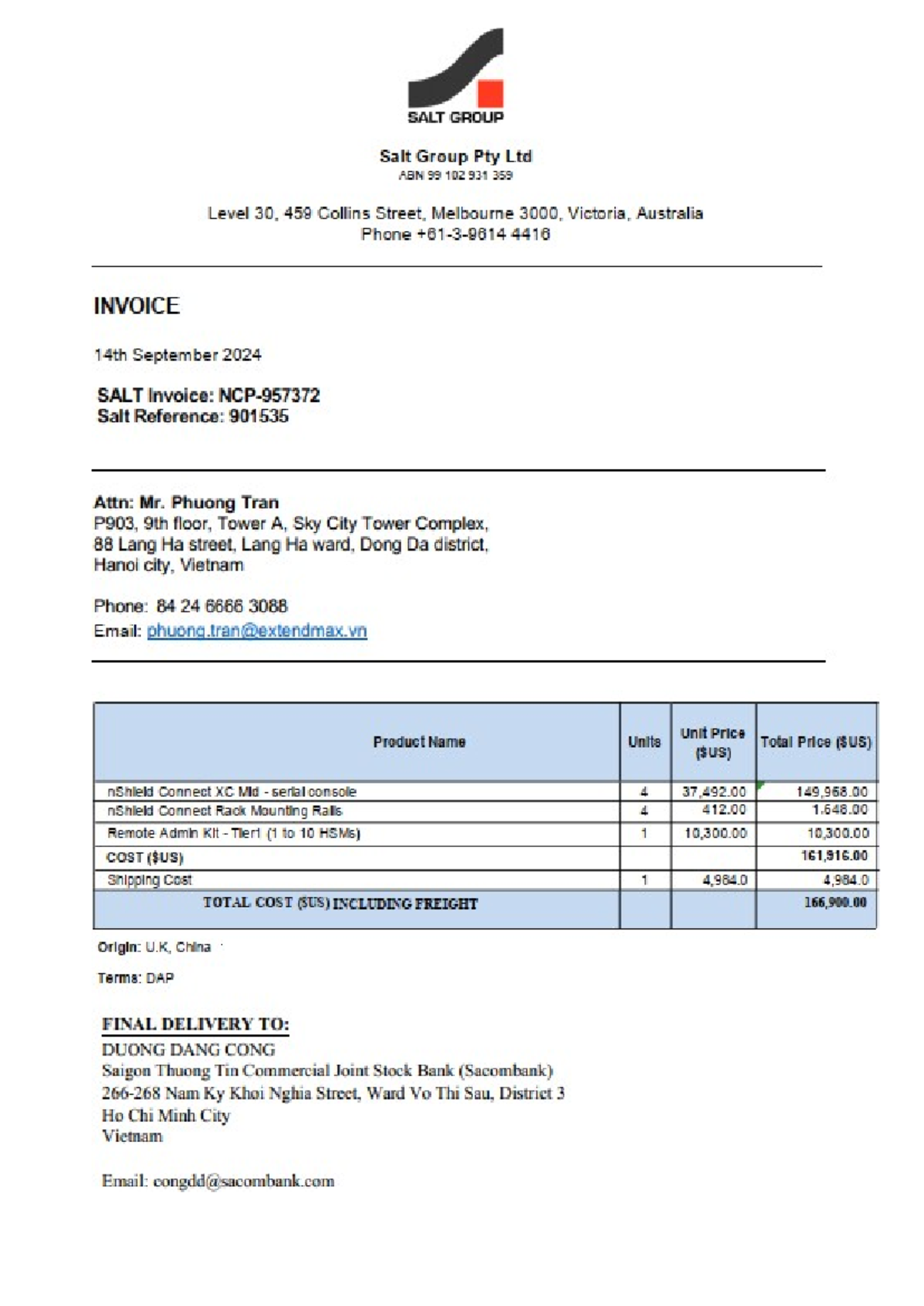 SALT GROUP Invoice and Packing List - 14th Sep 2024 - Studocu