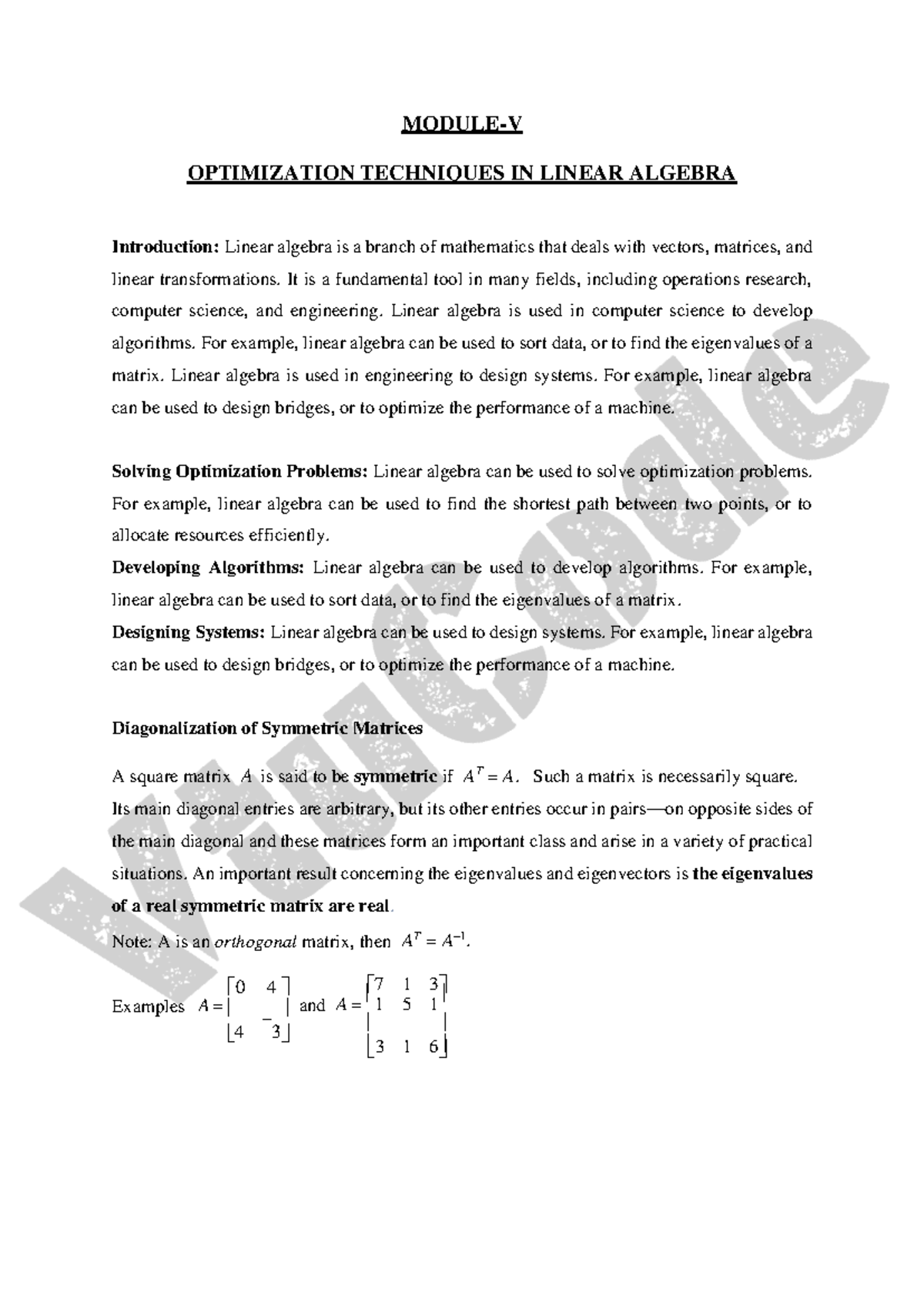 BCS405D Linear Algebra Notes: Optimization Techniques and Applications ...
