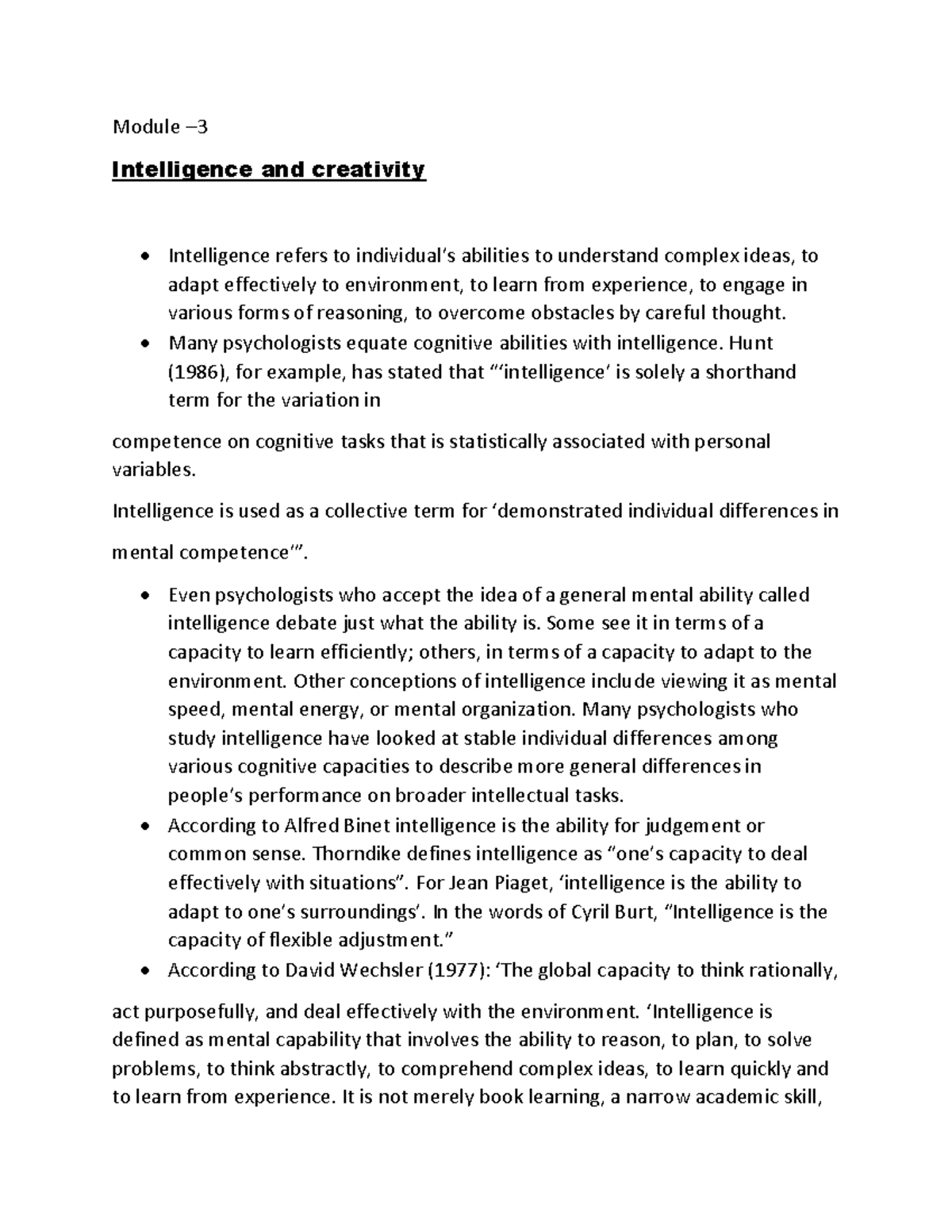Module 3: Intelligence and Creativity - Lecture Notes - Studocu