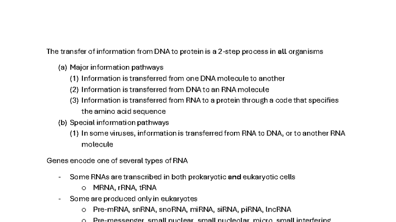 Gene Expression and the Central Dogma (BIO101 Lecture Notes) - Studocu
