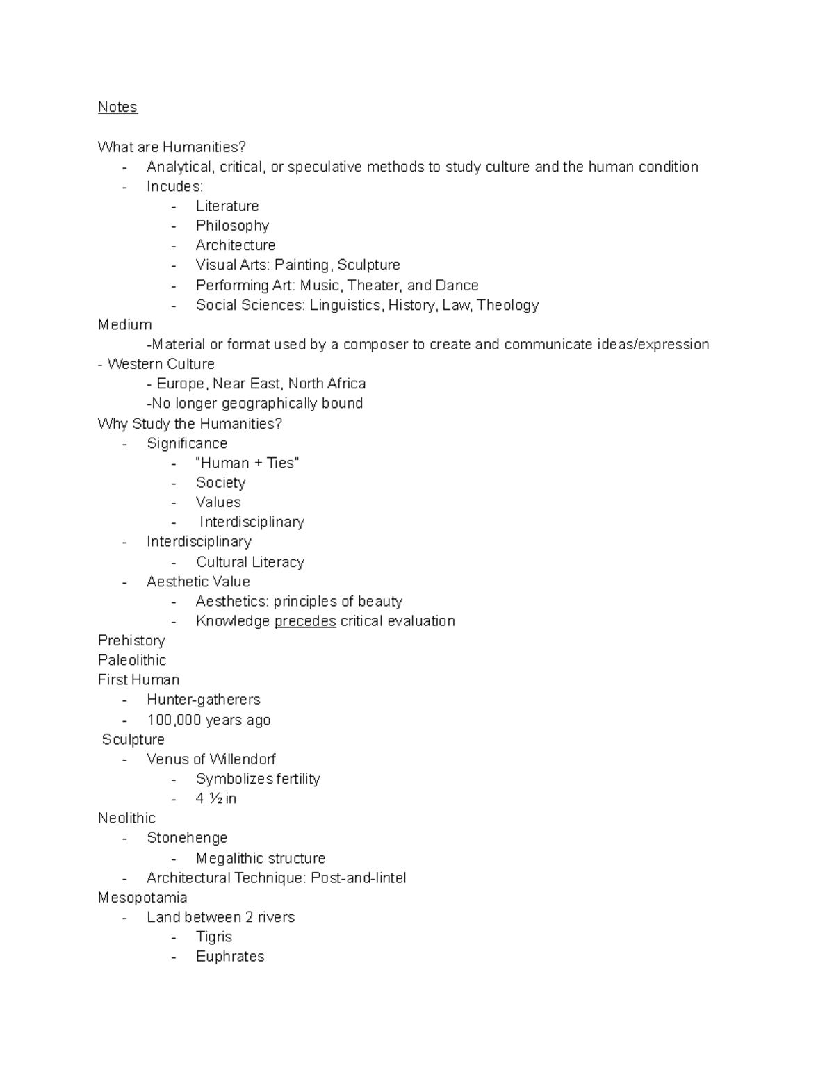 Humanities Notes - Notes What are Humanities? - Analytical, critical ...