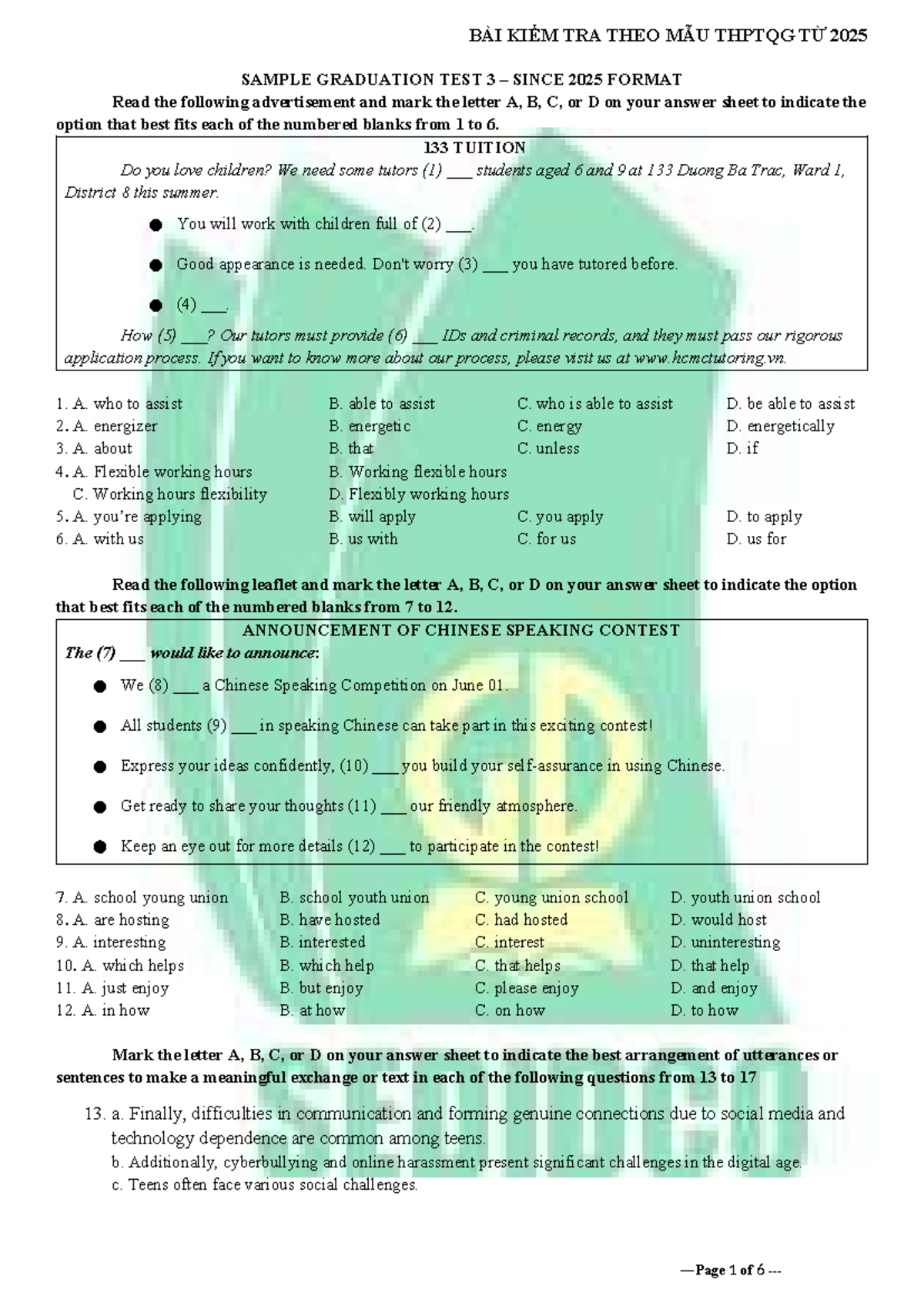 Graduation Test Sample 3: Format since 2025 - Studocu