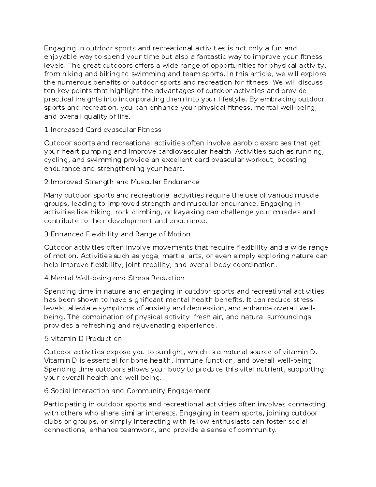 Benefits of Outdoor Sports & Recreation for Fitness and Wellbeing - Studocu