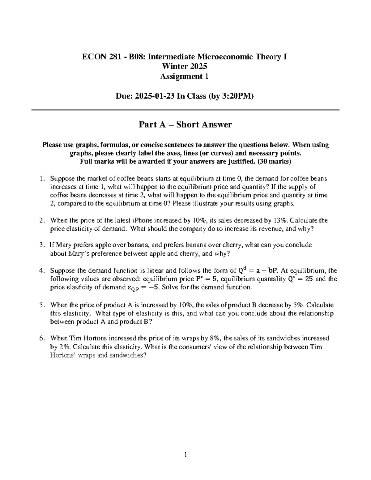 ECON281 Assignment 1 - 1 ECON 281 - B0 8 : Intermediate Microeconomic ...