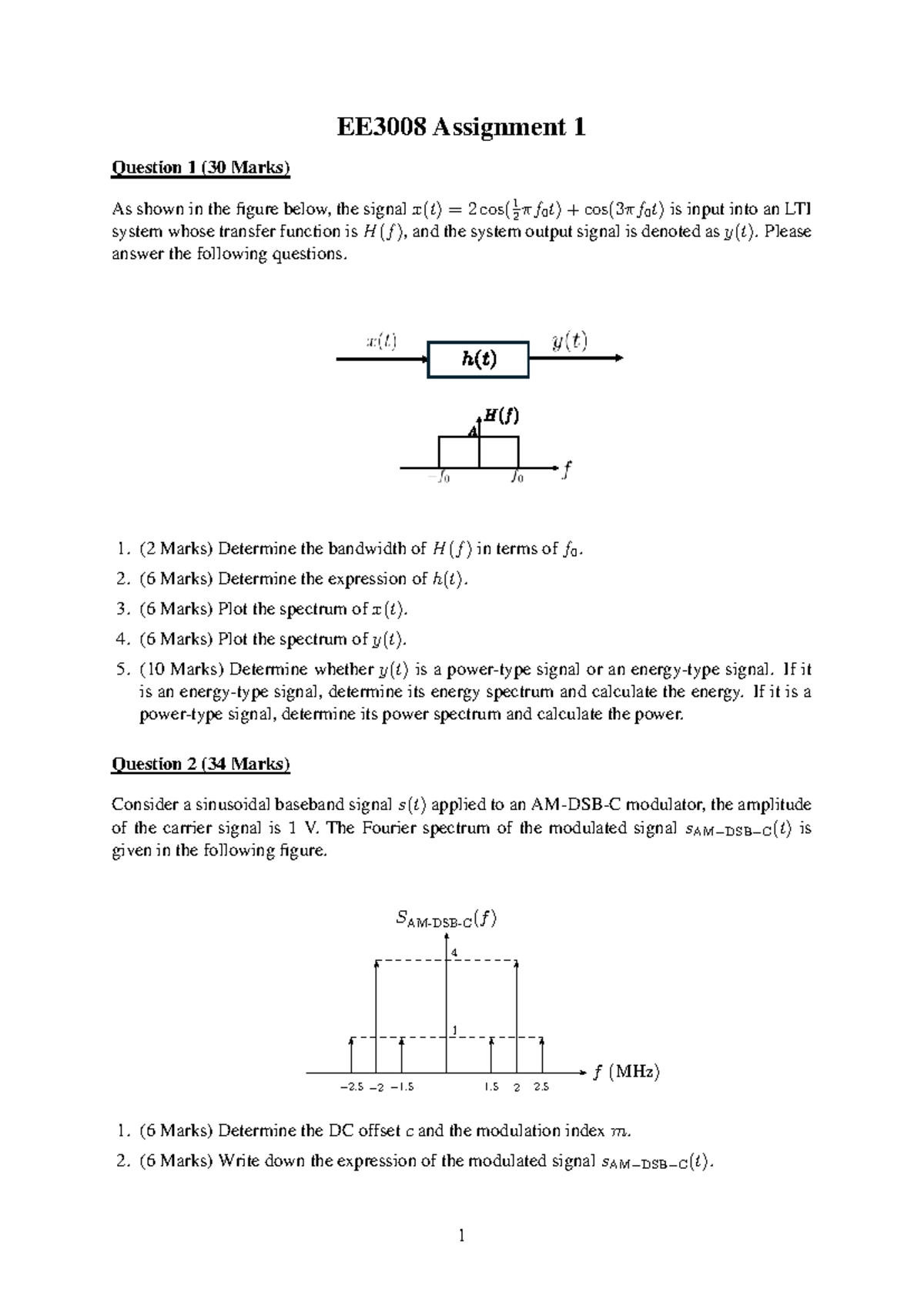 EE3008 Assignment 1: LTI System Analysis and Modulation Techniques ...