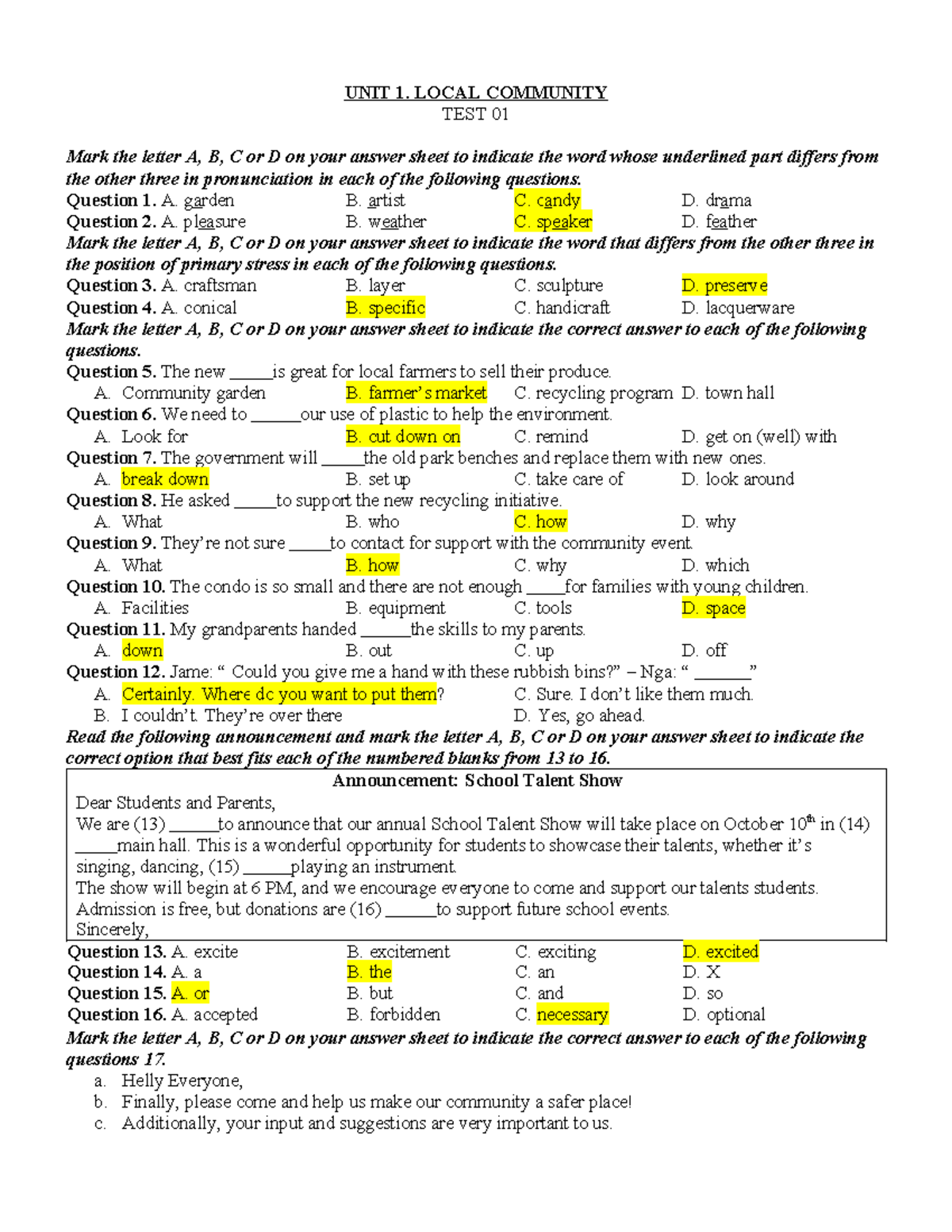 KEY - TEST UNIT HK1 GS 9 - English - Studocu