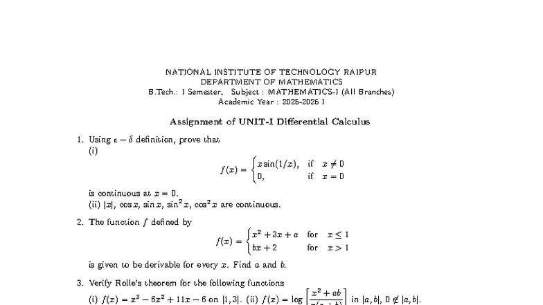 Assignments M1 2025 - NATIONAL INSTITUTE OF TECHNOLOGY RAIPUR ...