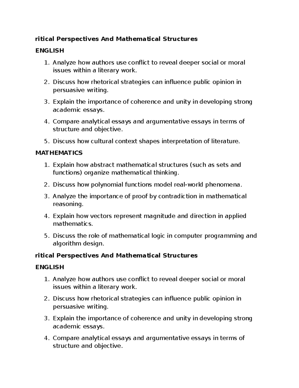 Critical Perspectives and Mathematical Structures: ENGLISH & MATH ...