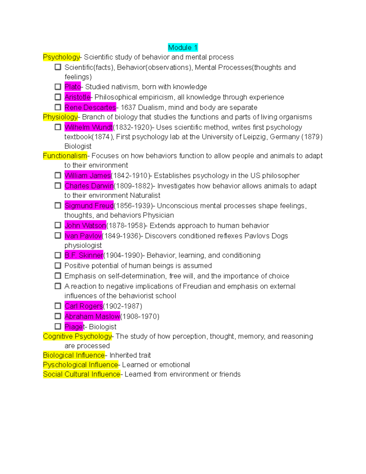 Psychology Notes - Test 1 Review and Key Concepts - Studocu