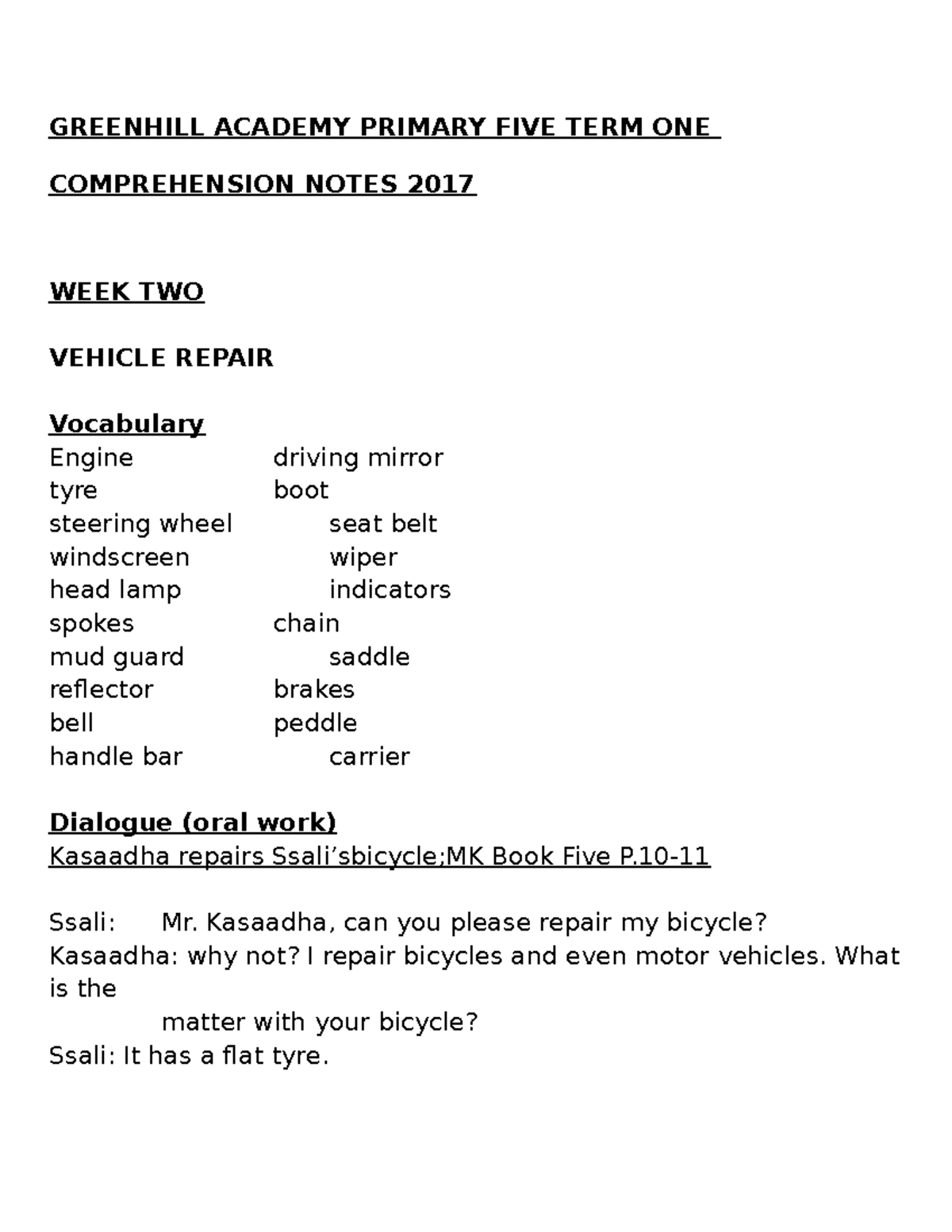 P - Comprehensive Lesson Notes on Vehicle Repair and Print Media - Studocu