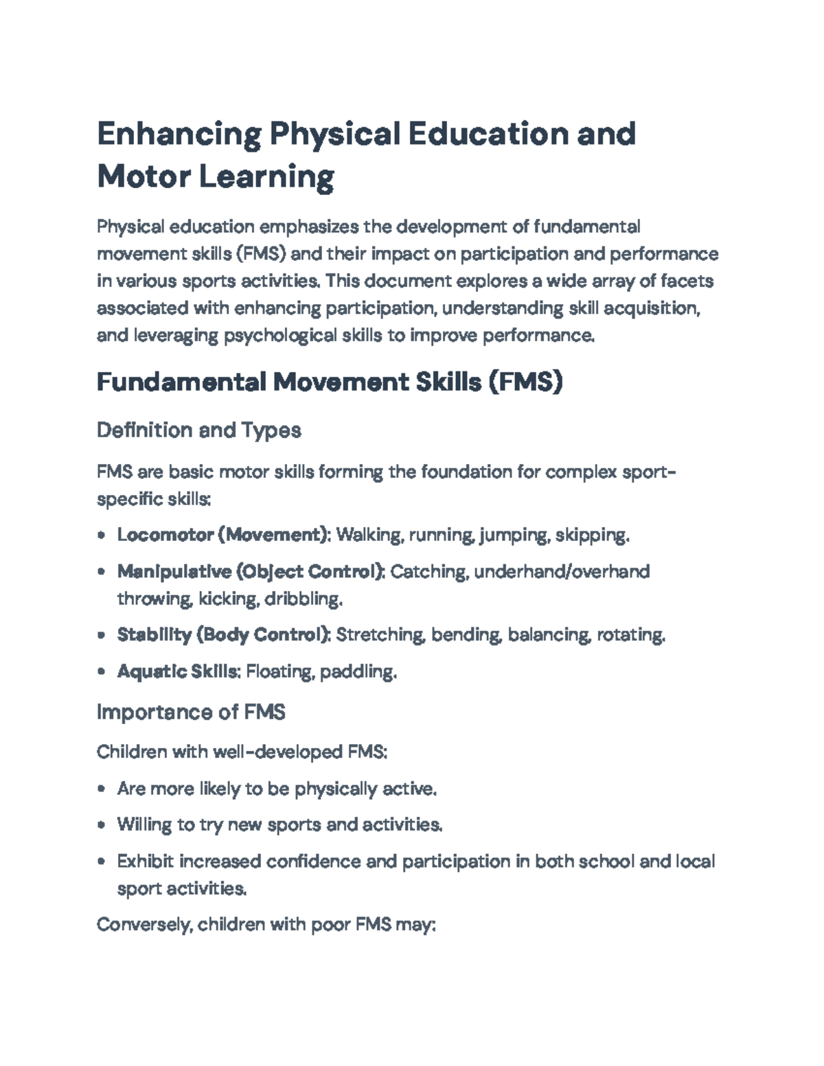 Enhancing Physical Education and Motor Learning: Strategies and ...