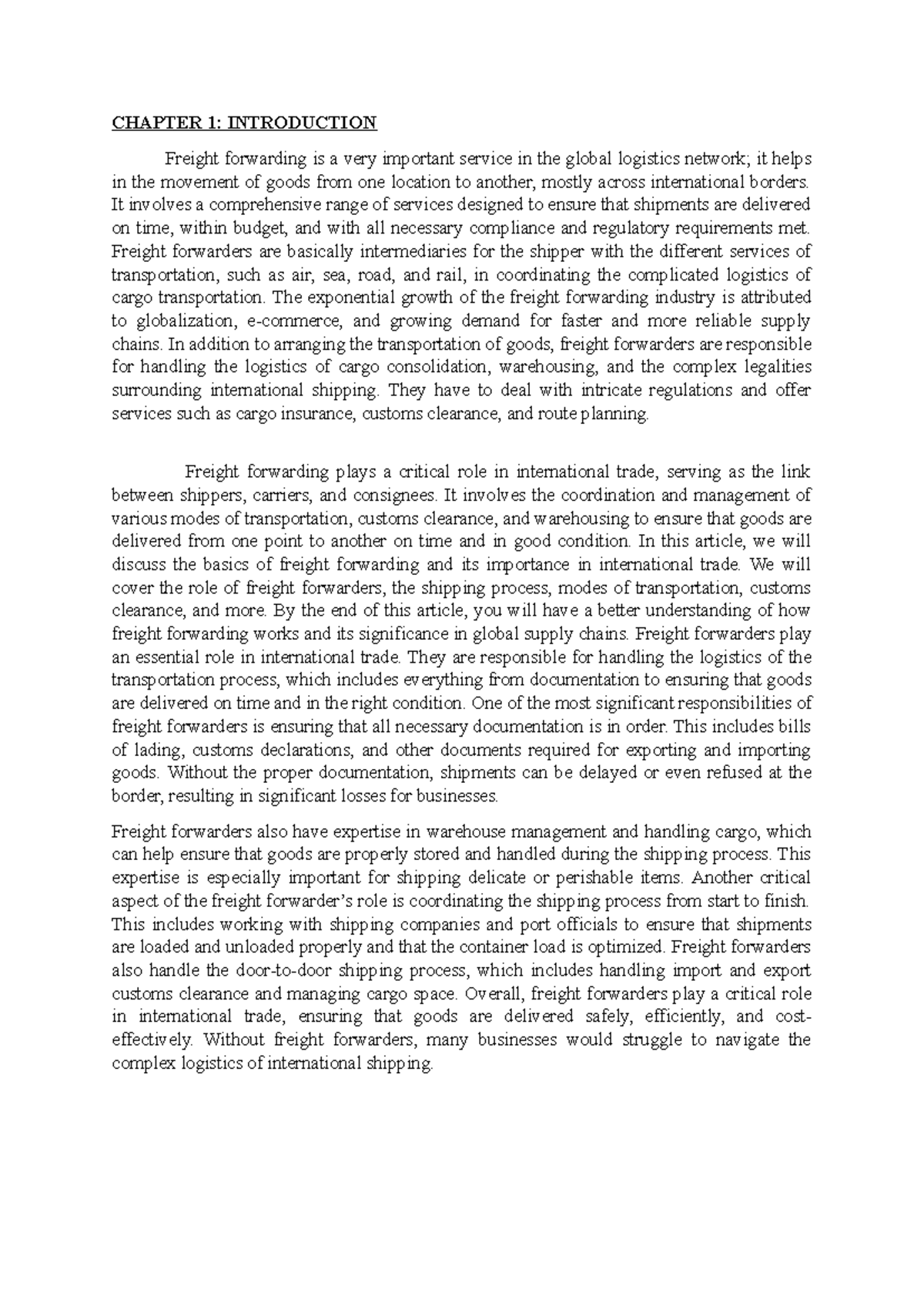 CHAPTER 1: INTRODUCTION TO FREIGHT FORWARDING (ASS FF) - Studocu