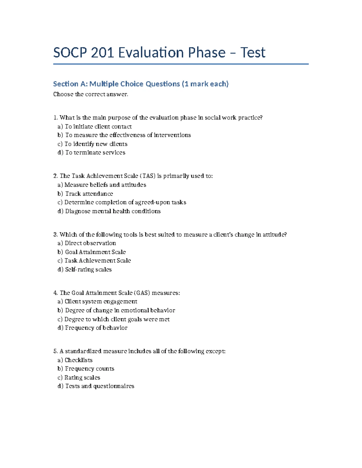 SOCP 201 Intervention Phase Test Memorandum: MCQs & Short Answers - Studocu