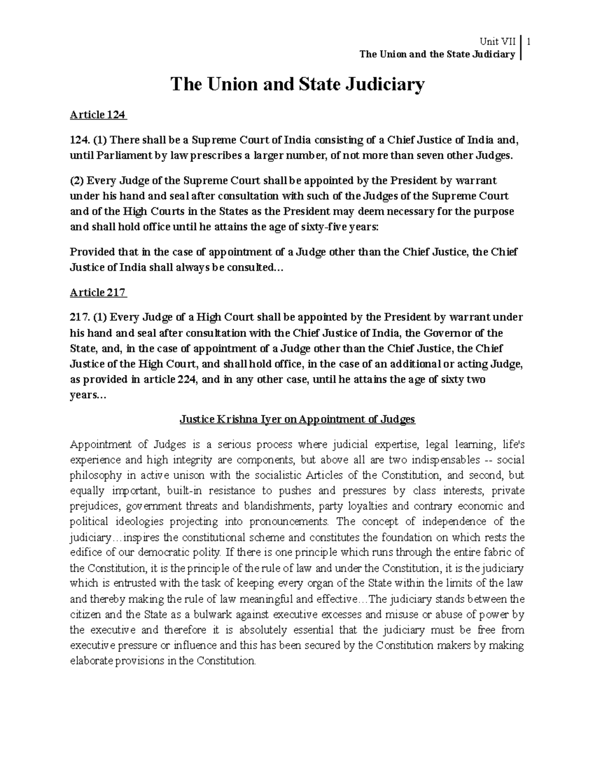 Unit VII The Union and the State Judiciary - The Union and the State ...