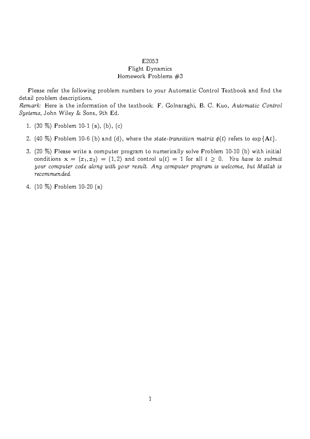 FD HW3 - Flight Dynamics Homework Problems and Solutions - Studocu
