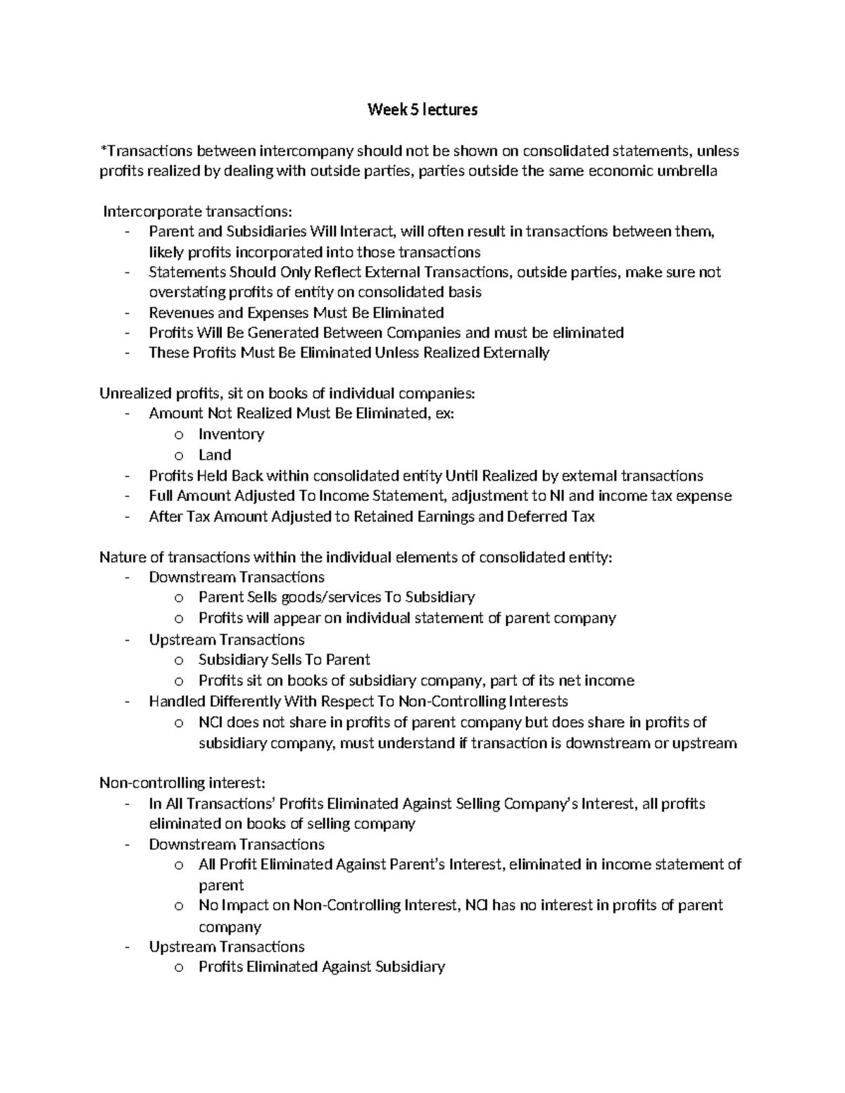 Week 5 lectures - NOTES - Week 5 lectures *Transactions between ...