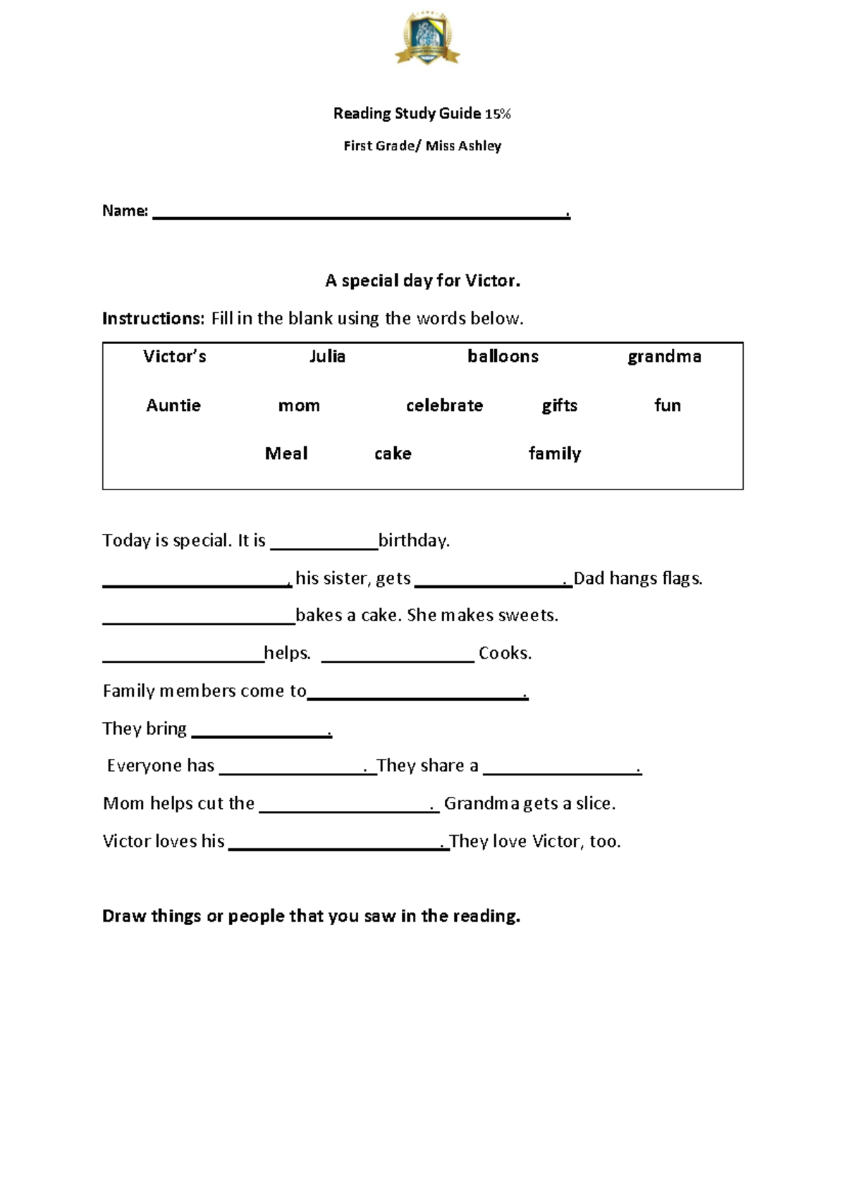 Reading Study Guide 1st grade 1st partial - Reading Study Guide 15 % ...