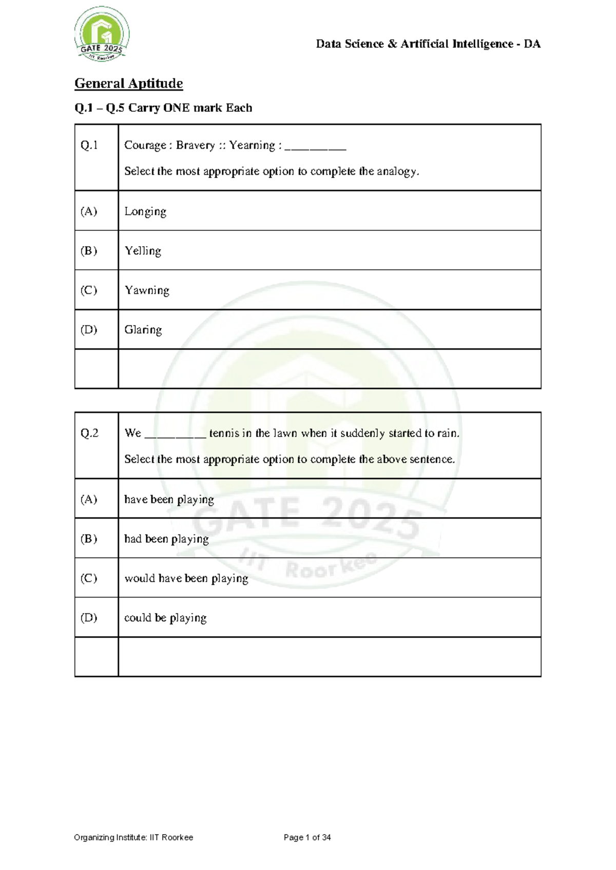 GATE 2025 Data Science & AI Master Question Paper - Studocu