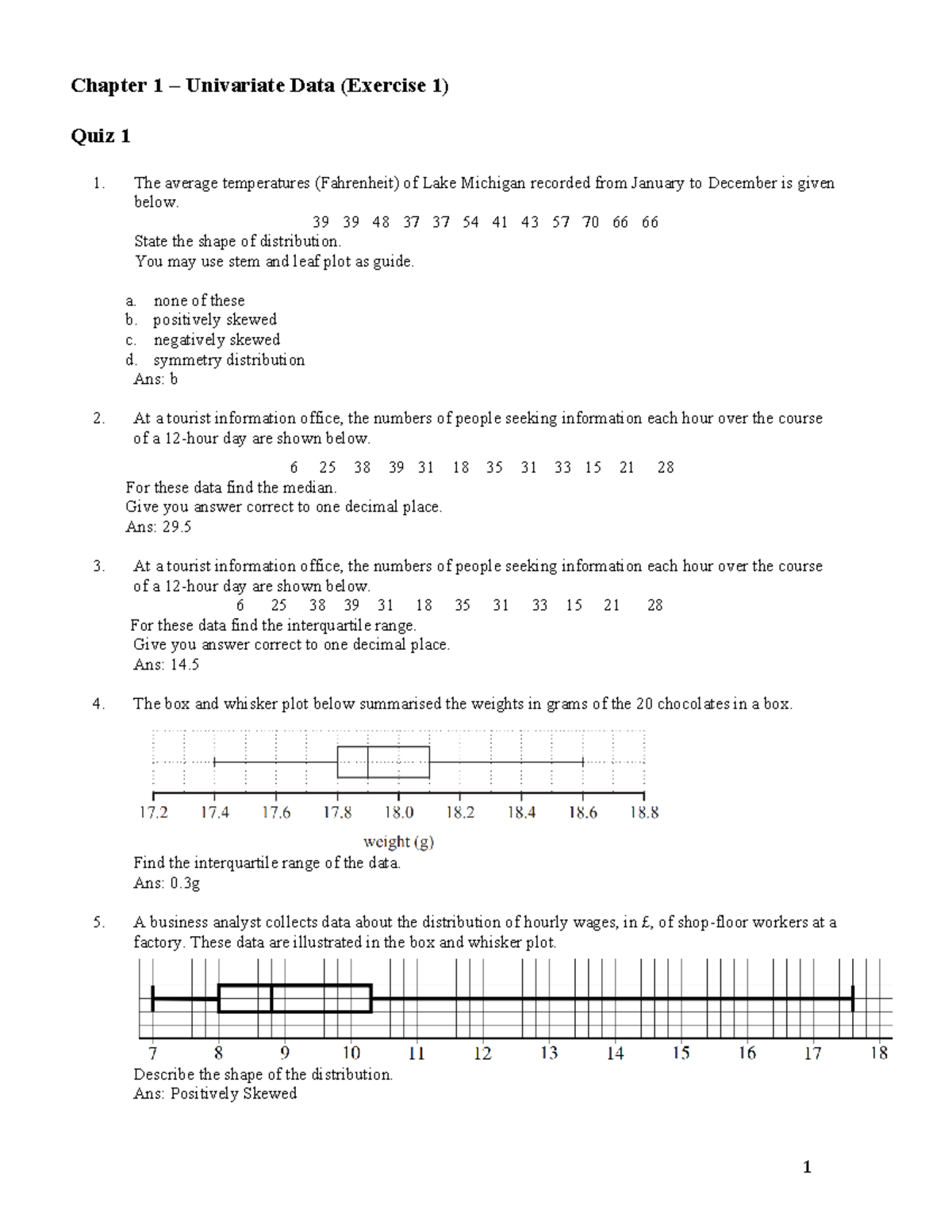 Chap 1 - Univariate Data Revision & Quiz Notes (MATH101) - Studocu