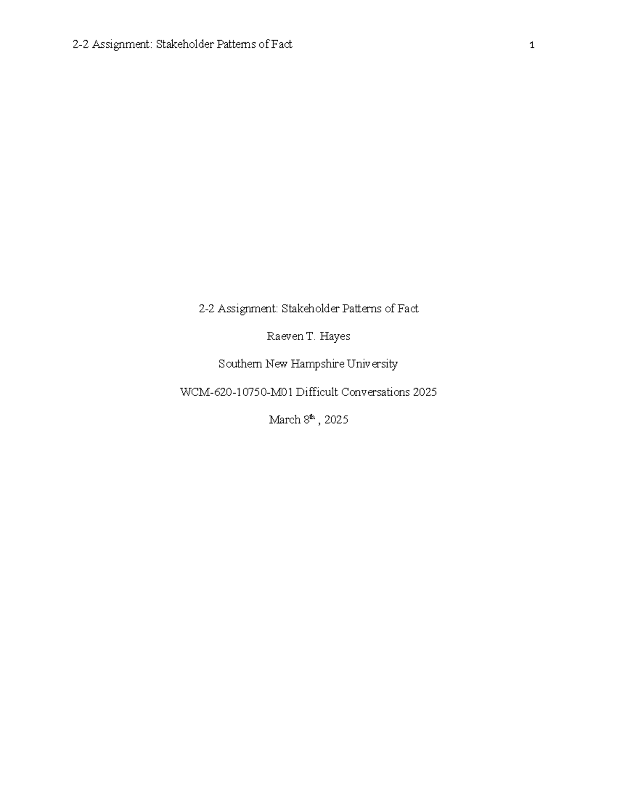 Final project submission: Stakeholder patterns of fact analysis ...