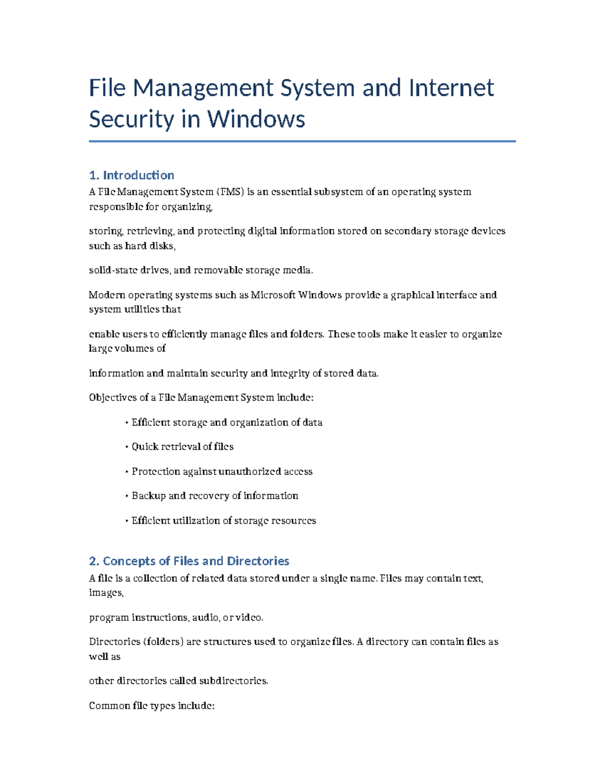 File Management System & Internet Security in Windows - Studocu
