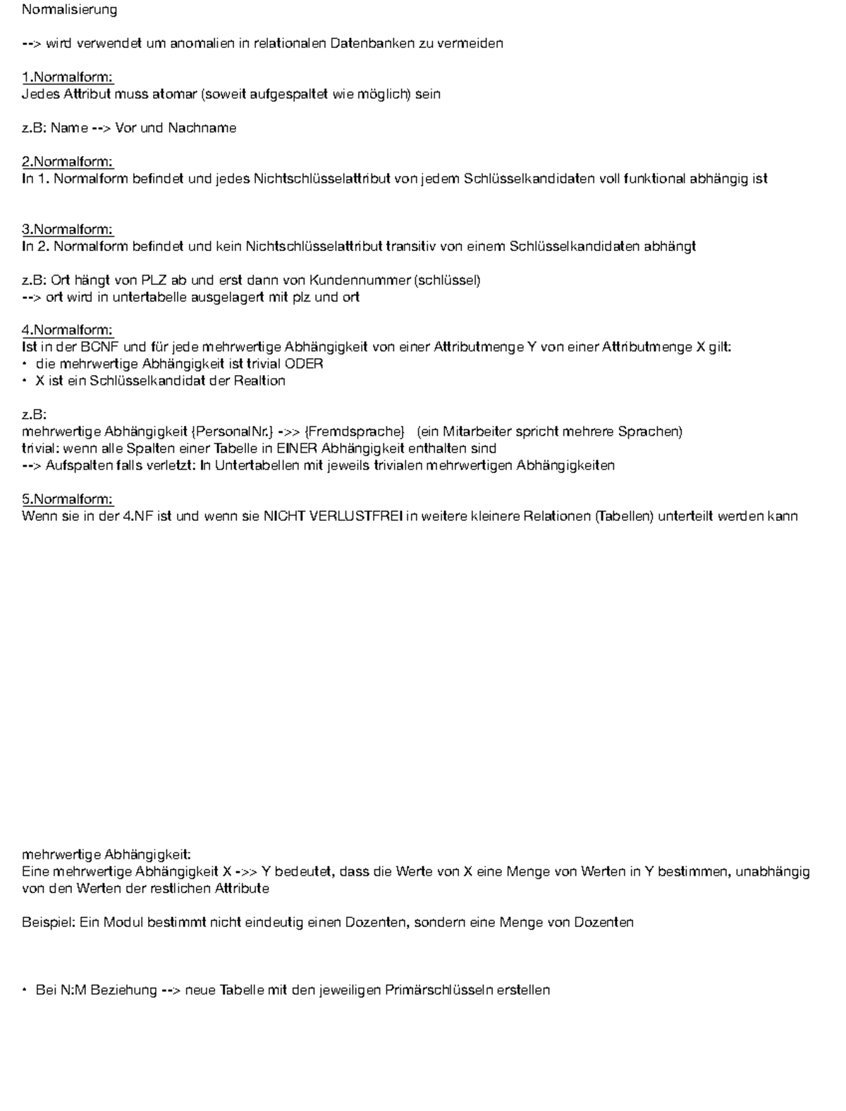 Normalisierung in relationalen Datenbanken - Zusammenfassung - Studocu