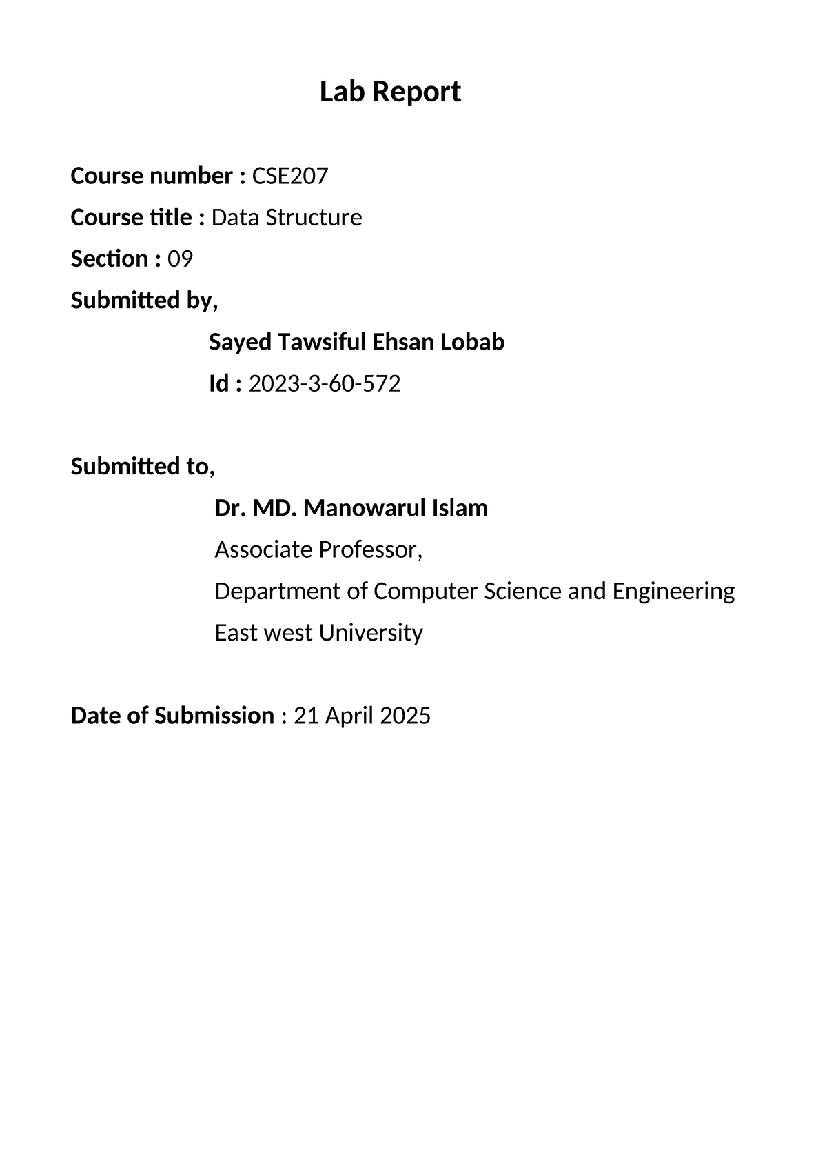 CSE207 Lab Report: Data Structure Stack Operations and Functions - Studocu