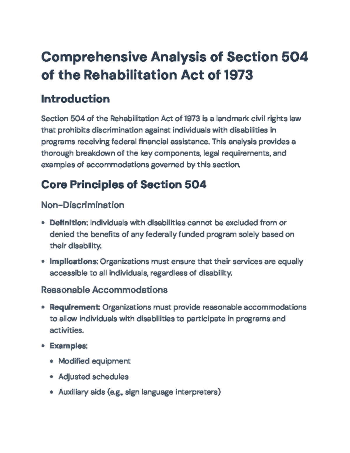 Comprehensive Analysis of Section 504 of the Rehabilitation Act - This ...