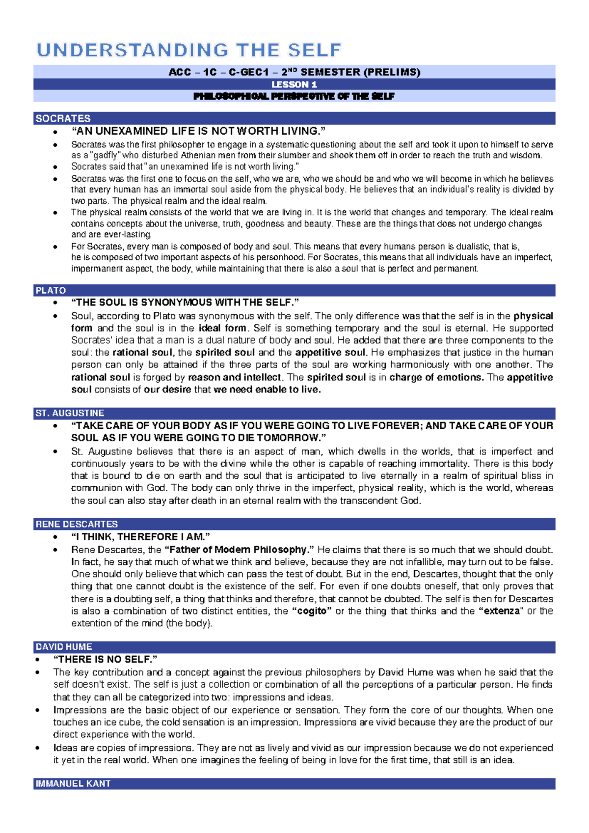 ACC 1C - Understanding The Self: Review Materials for Prelims ...