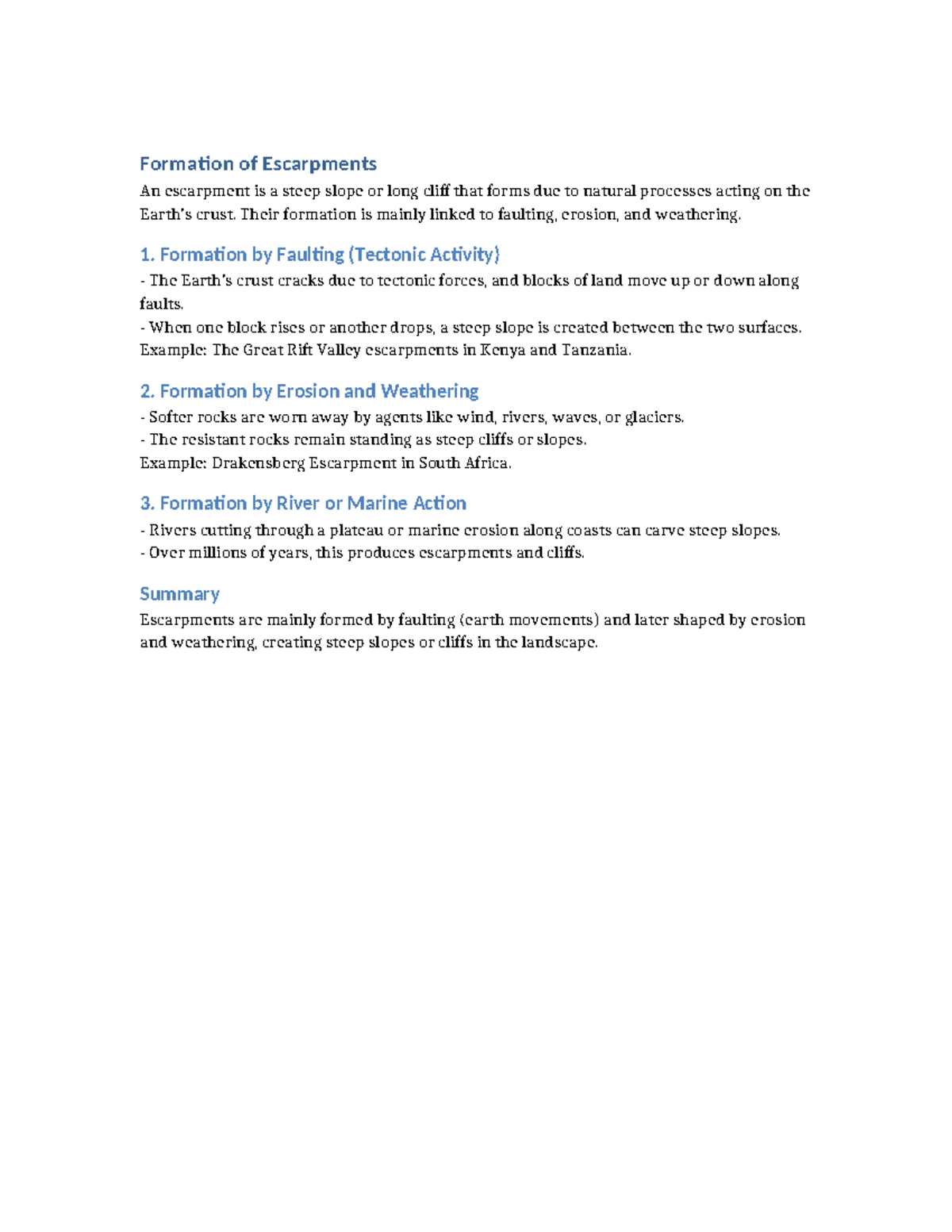 Formation of Escarpments: Processes and Examples - Studocu
