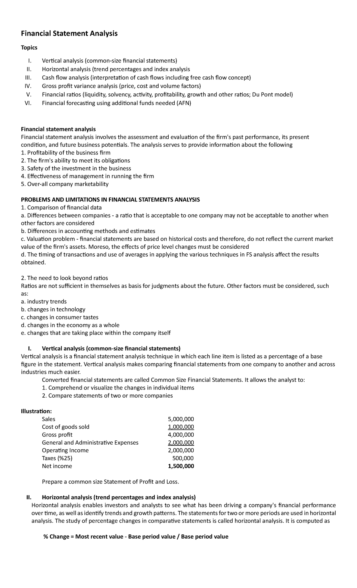 Financial Statement Analysis: Key Topics and Techniques (FIN 101) - Studocu