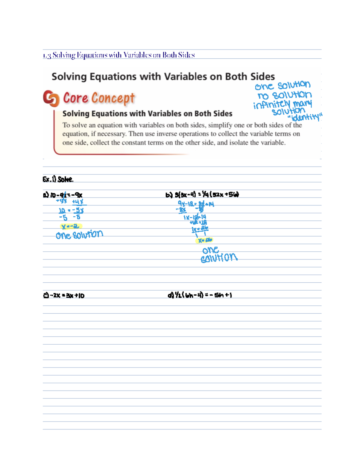 1.3 Solving Equations with Variables on Both Sides - Exam Prep - Studocu