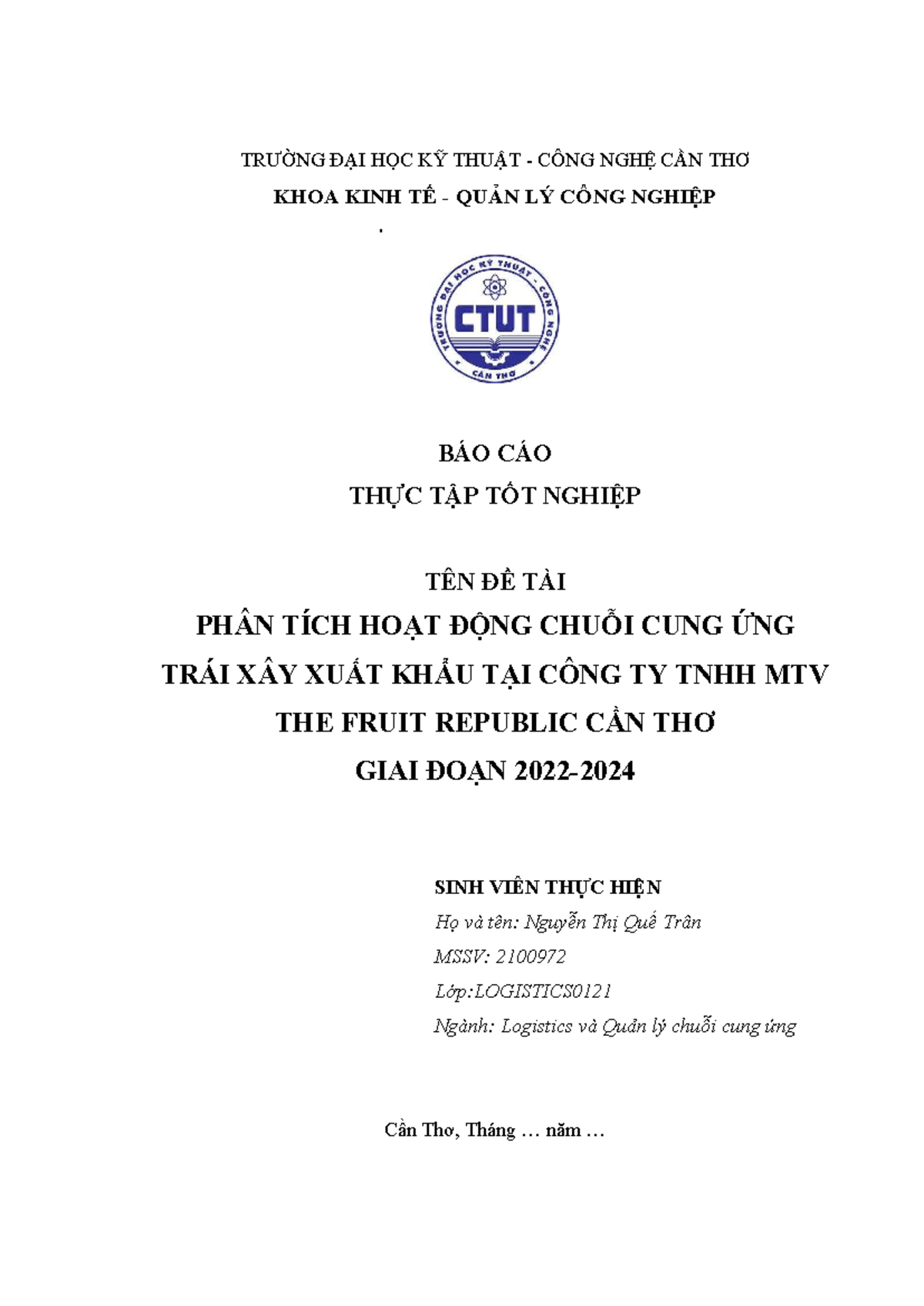Báo cáo Thực Tập Tốt Nghiệp: Phân Tích Hoạt Động Chuỗi Cung Ứng Tại The Fruit - Document Preview