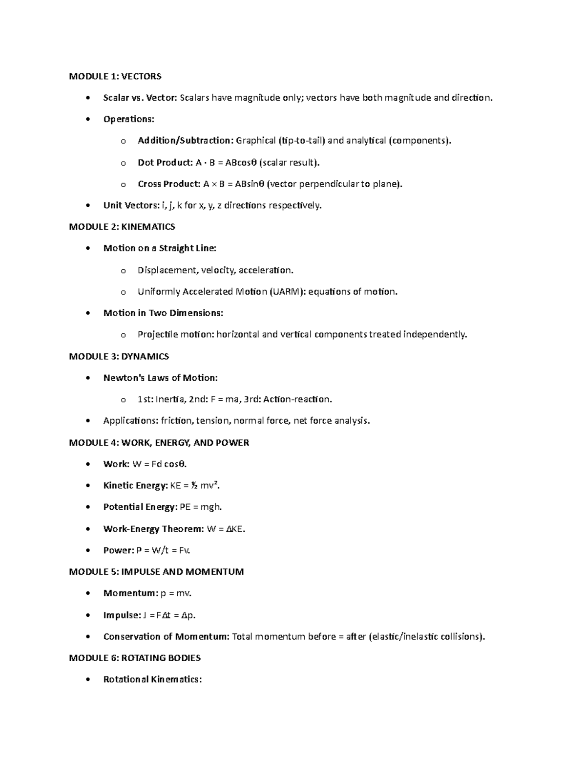 Physics LEC Reviewer 1: Comprehensive Study of Key Concepts - Studocu
