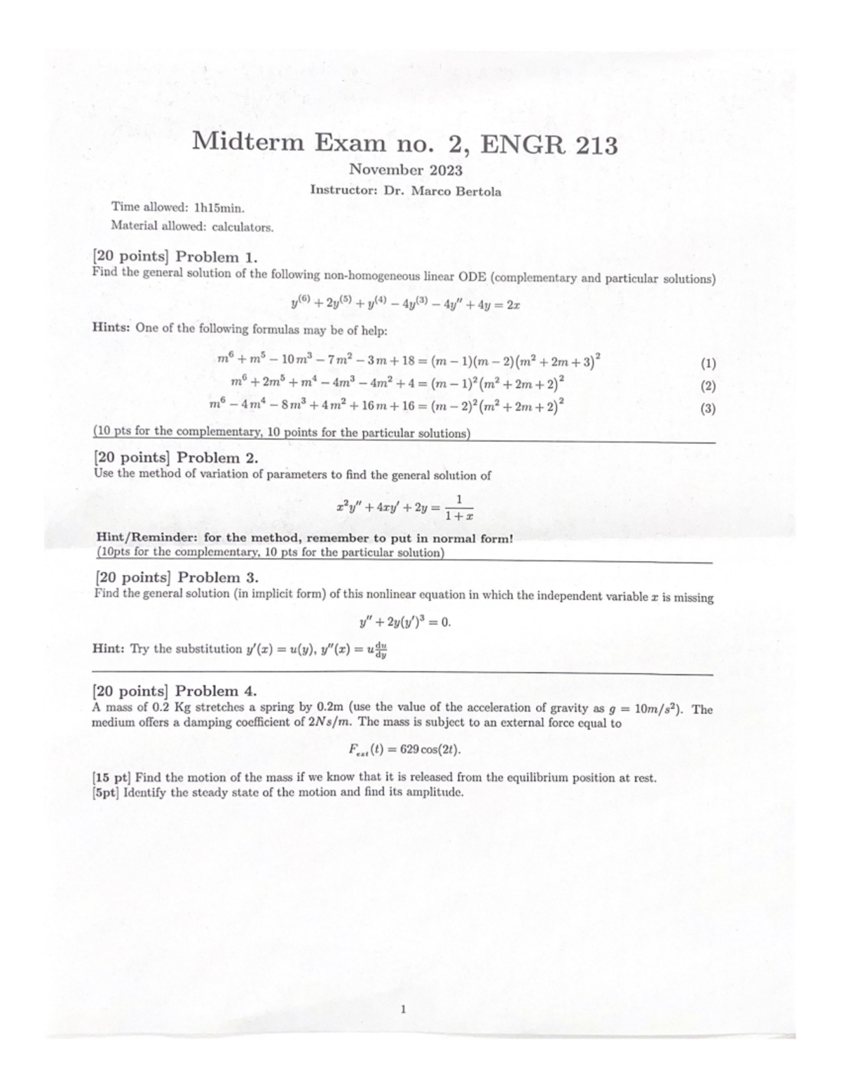 Midterm Exam 2 Study Guide for ENGR 213 F23 by Marco Bertola - Studocu