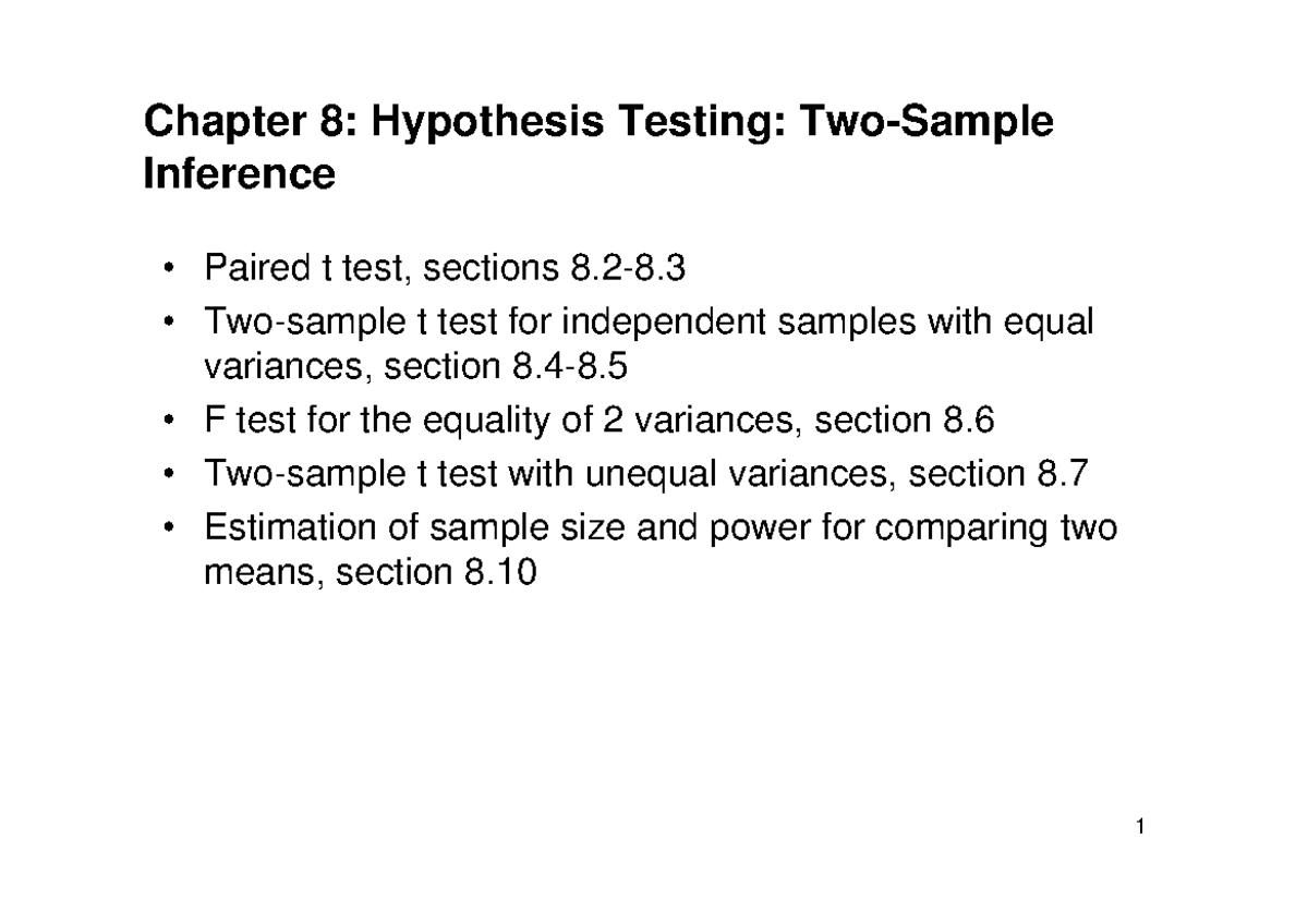 Chp8 - Lecture Notes on Two-Sample Inference & Hypothesis Testing - Studocu