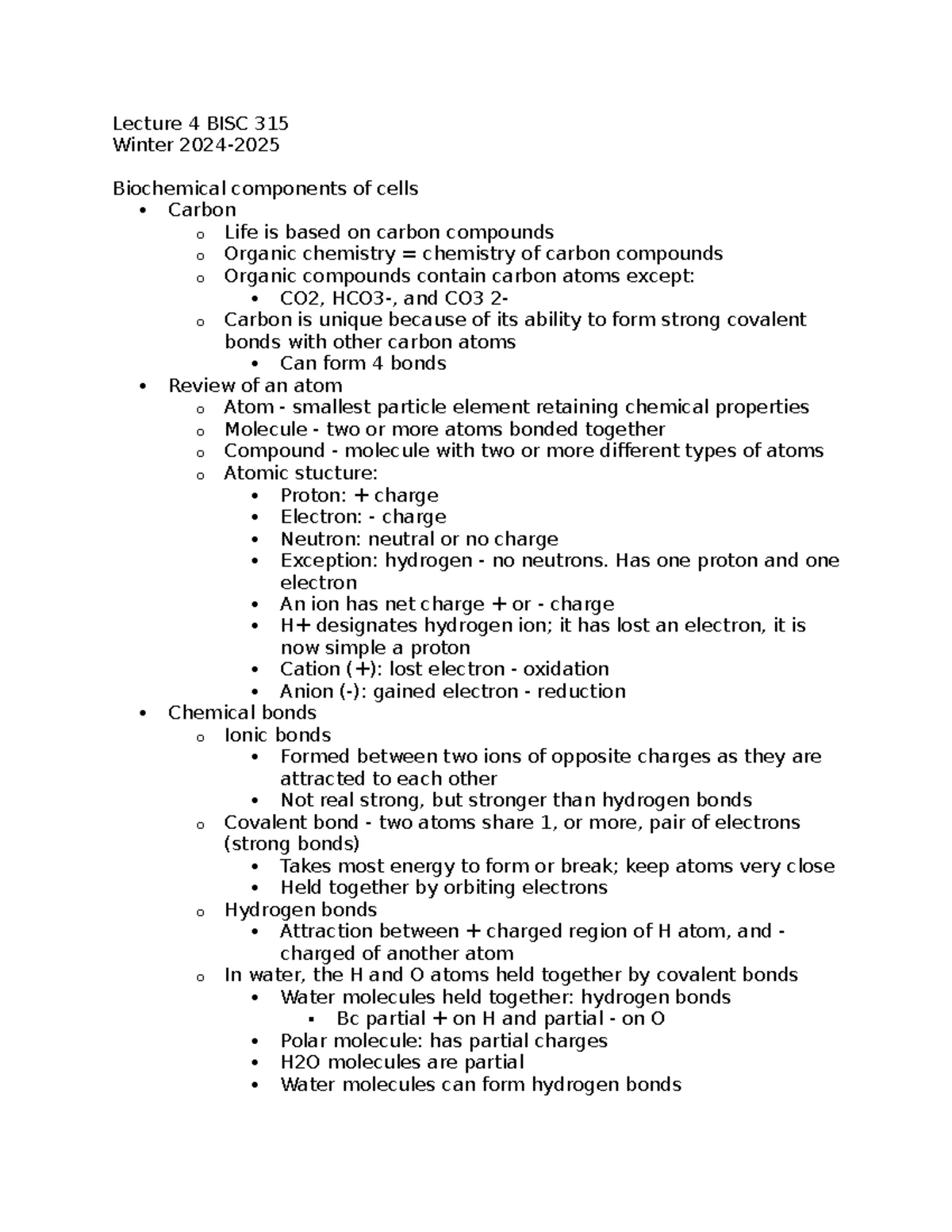Lecture 1 Notes for BISC 315 - Exam 1 Overview on Biology Levels - Studocu