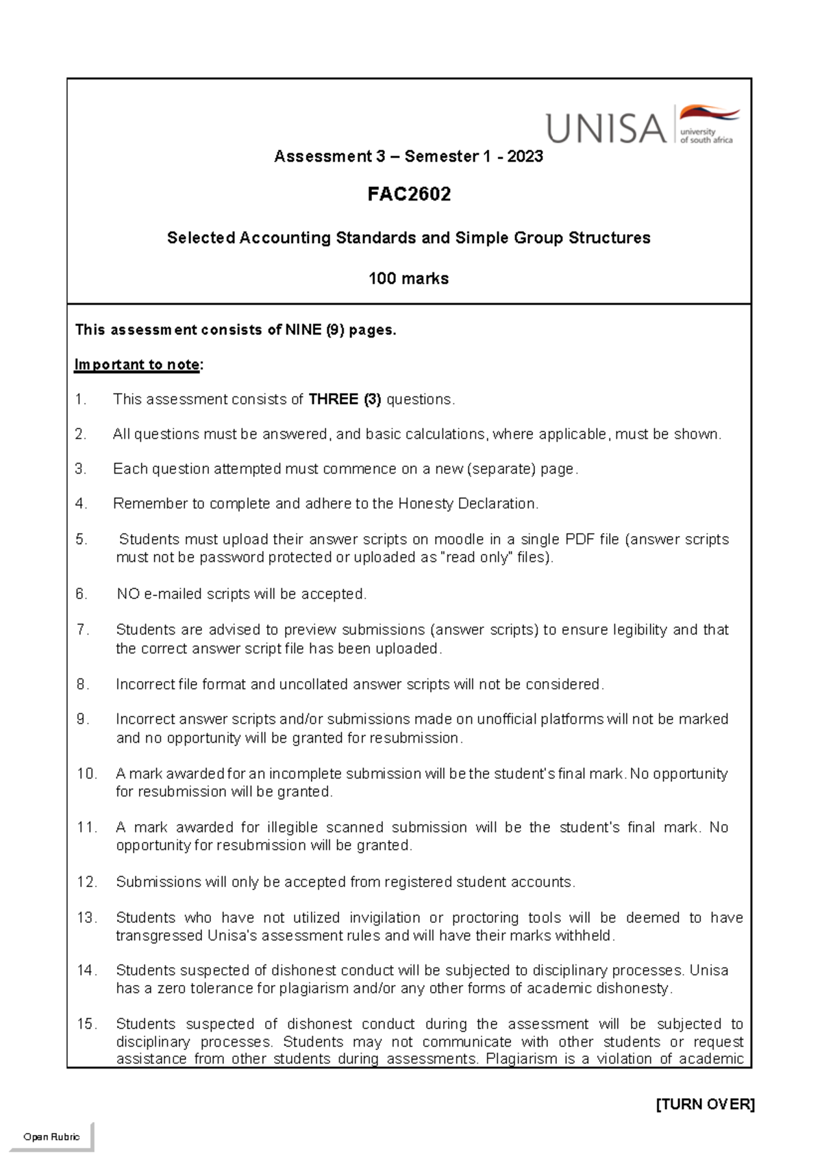 FAC 2602 - 2023 - S1 - Assessment 3: Accounting Standards and Group ...