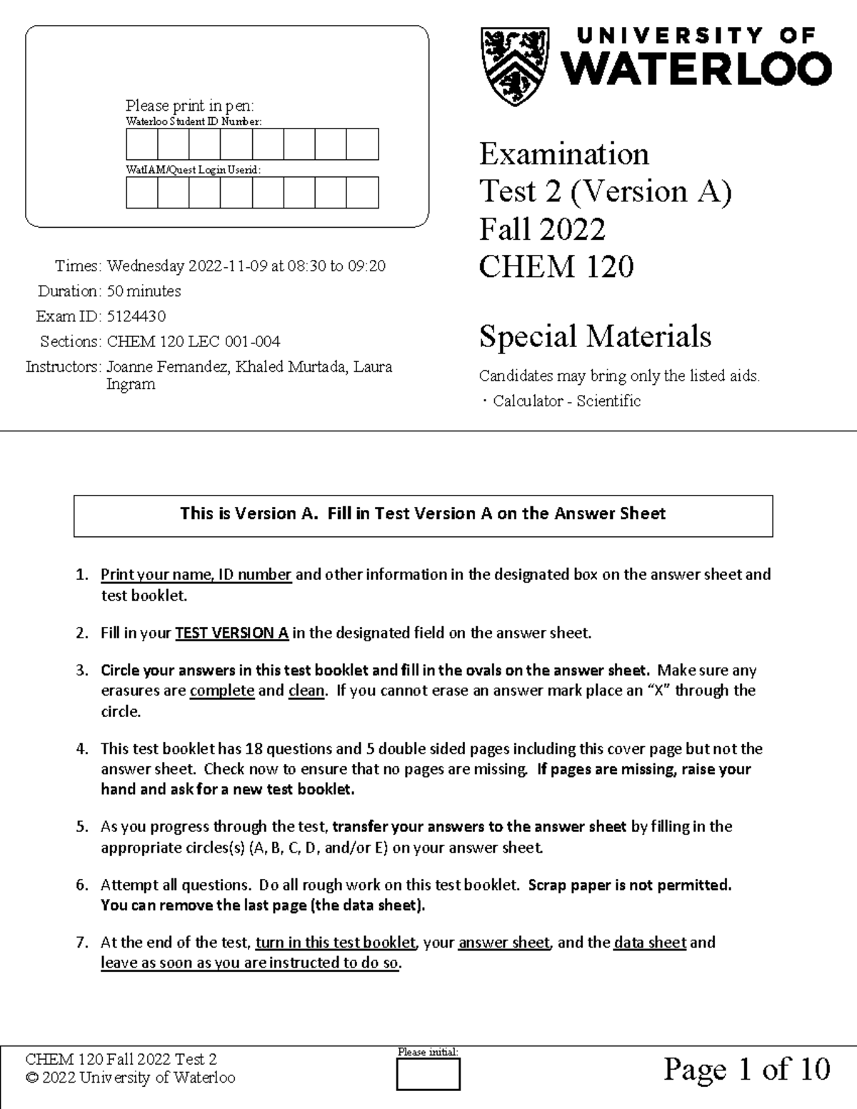 University Of Waterloo Math Questions