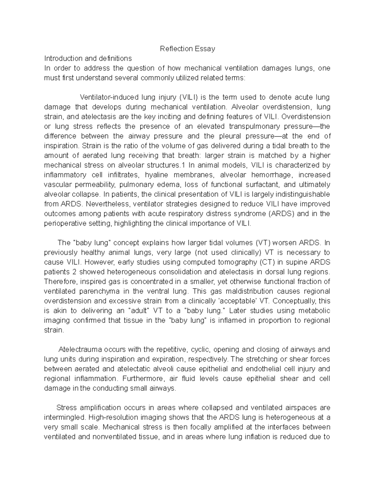 Reflection Essay - NURSING - Reflection Essay Introduction and ...