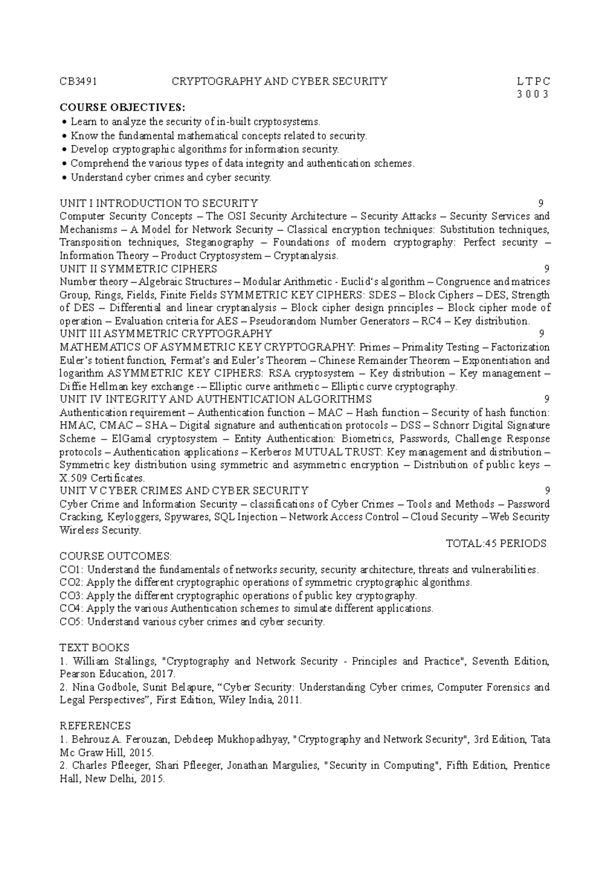 CB3491 CRYPTOGRAPHY AND CYBER SECURITY SYLLABUS OVERVIEW - Studocu