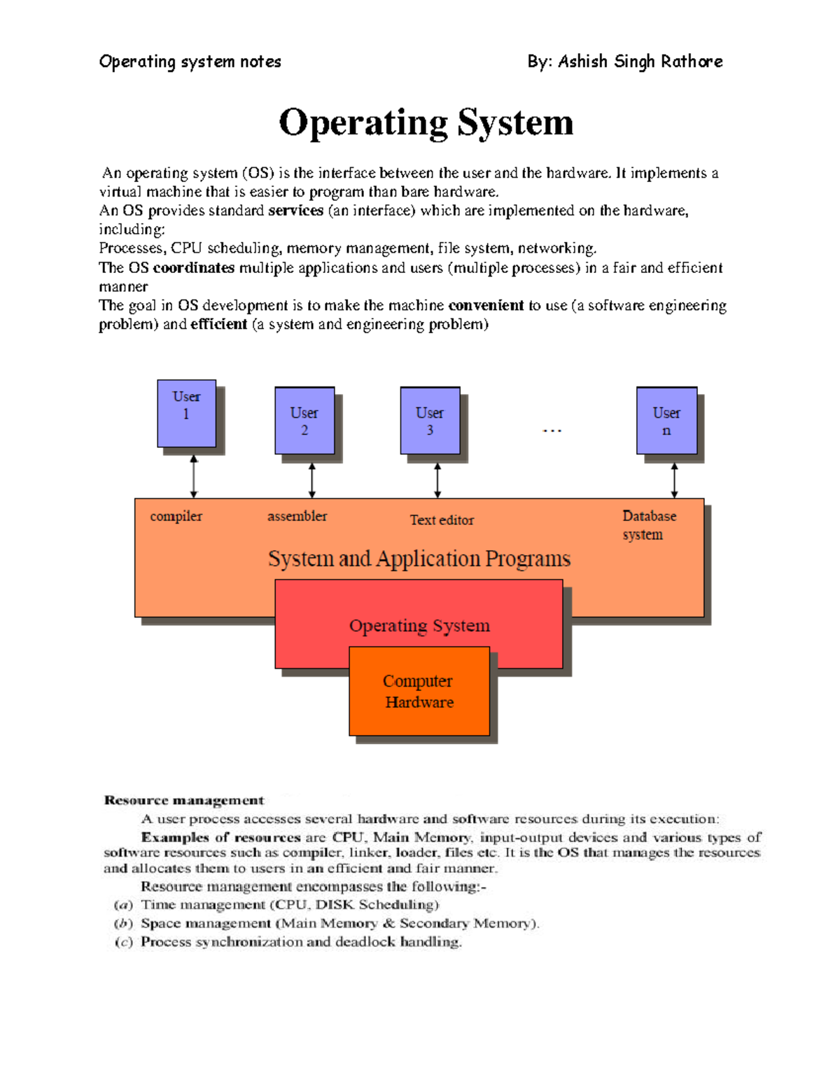 Operating Systems (OS) Notes: Unit 1 Overview and Key Concepts - Studocu