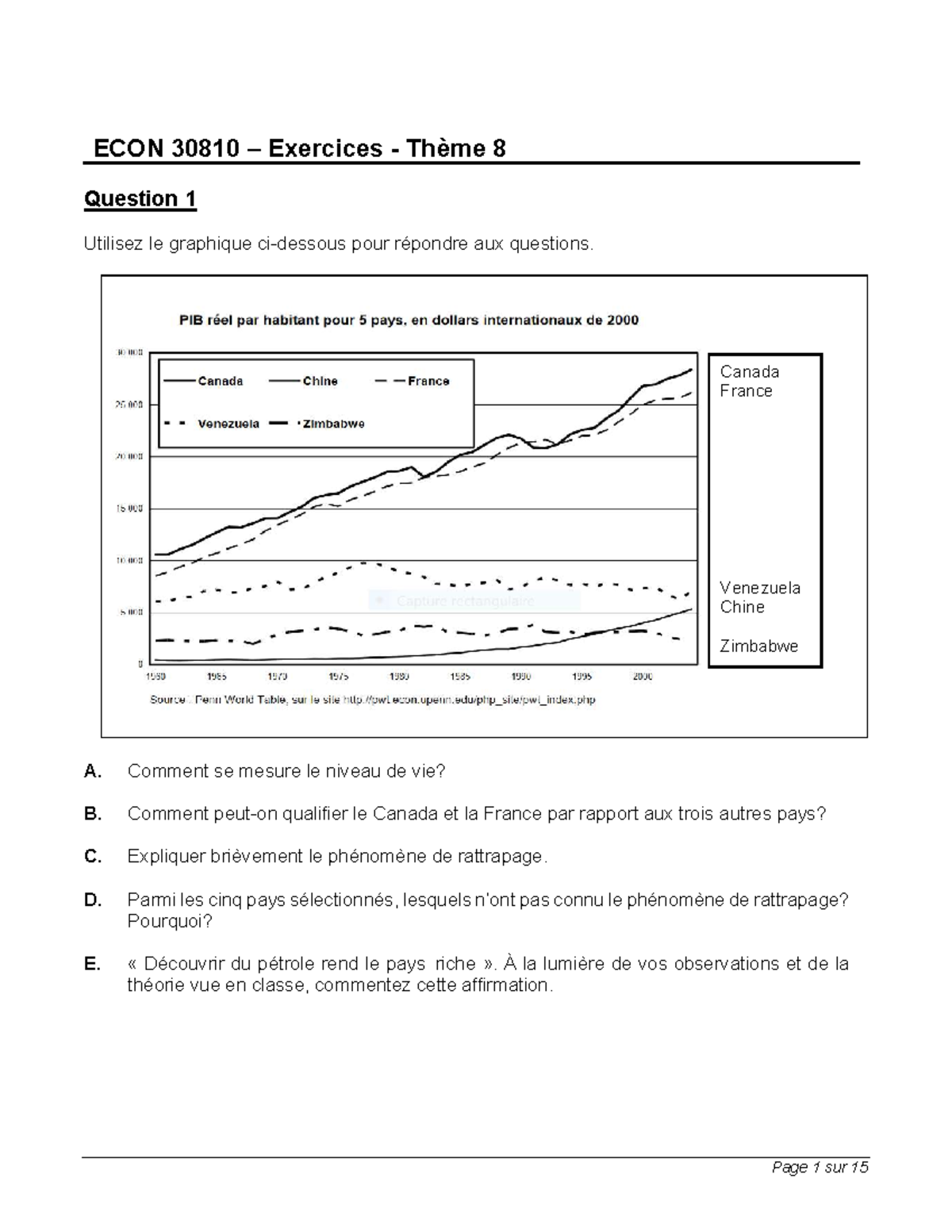 ECON 30810 Thème 7 Exercices Complet sur le Niveau de Vie et la ...