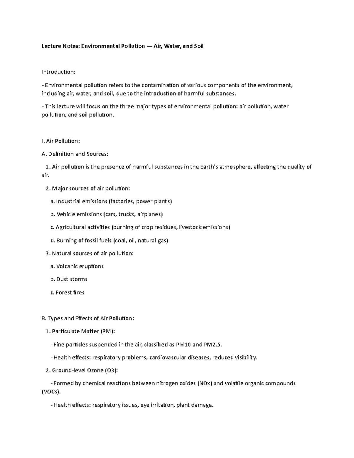 Lecture Notes: Env. Pollution — Air, Water, and Soil Overview - Studocu