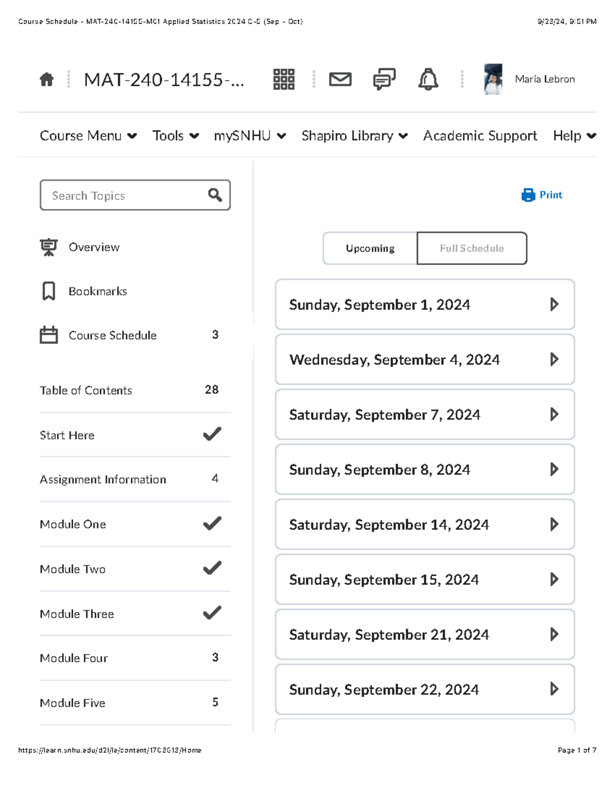 Course Schedule MAT-240-14155-M01 Applied Statistics 2024 (Sep-Oct ...