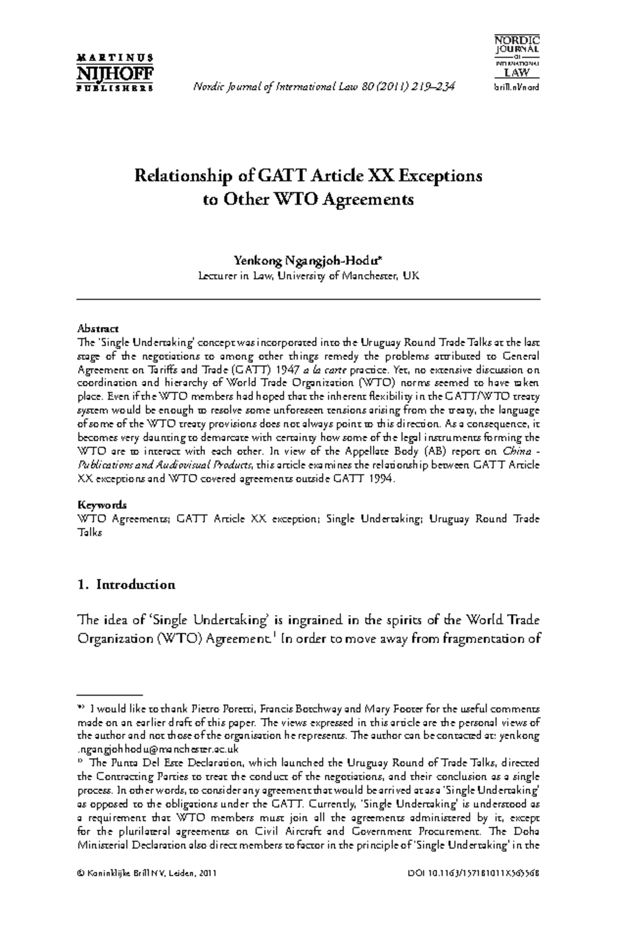 GATT and exceptions - study material - Nordic Journal of International ...